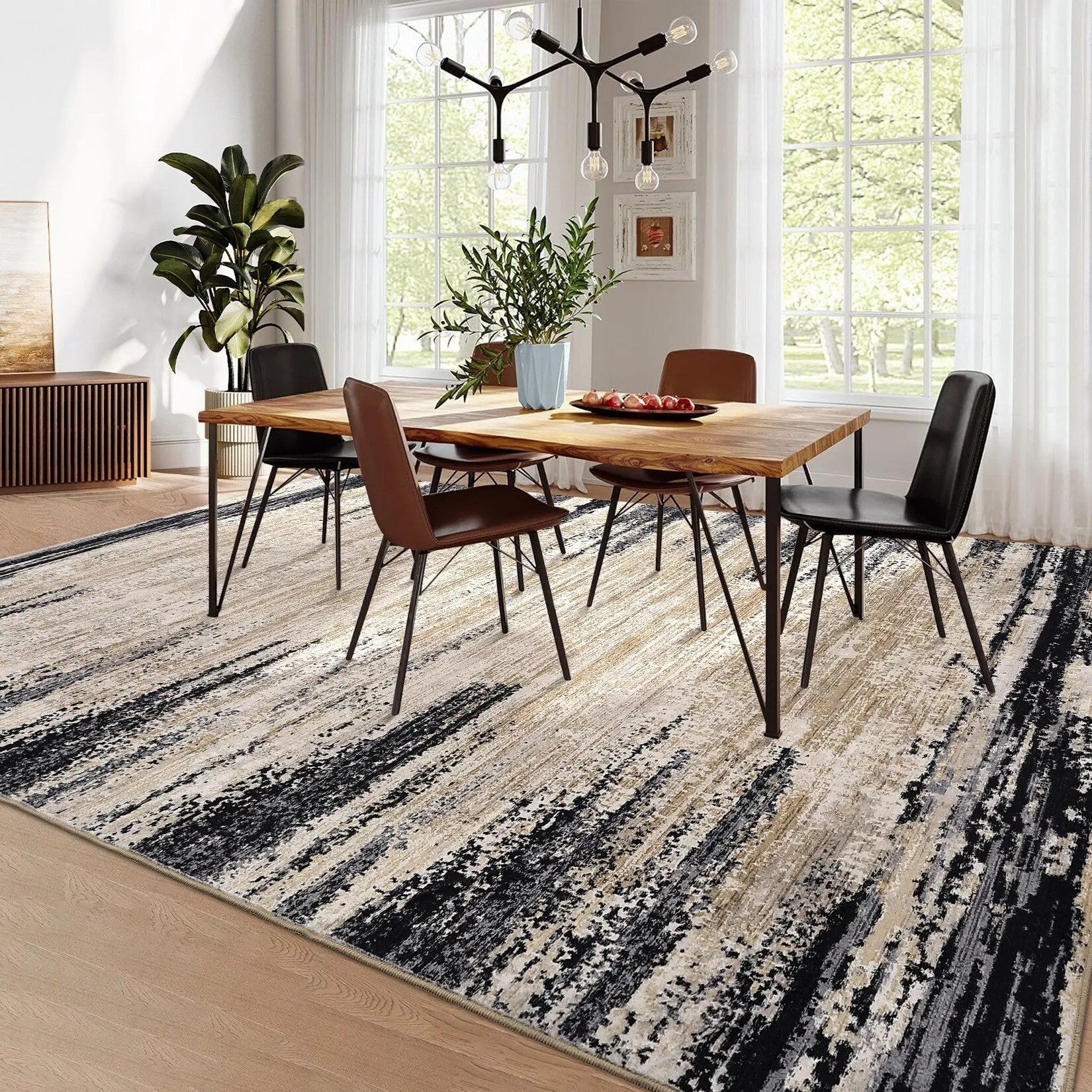 Washable Area Rugs for Living Room Modern Abstract Rug Non Slip Non Shedding Stain Resistant Carpet