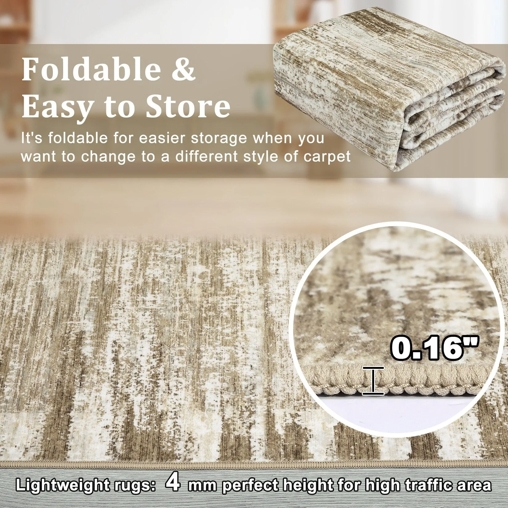 Washable Area Rugs for Living Room Modern Abstract Rug Non Slip Non Shedding Stain Resistant Carpet