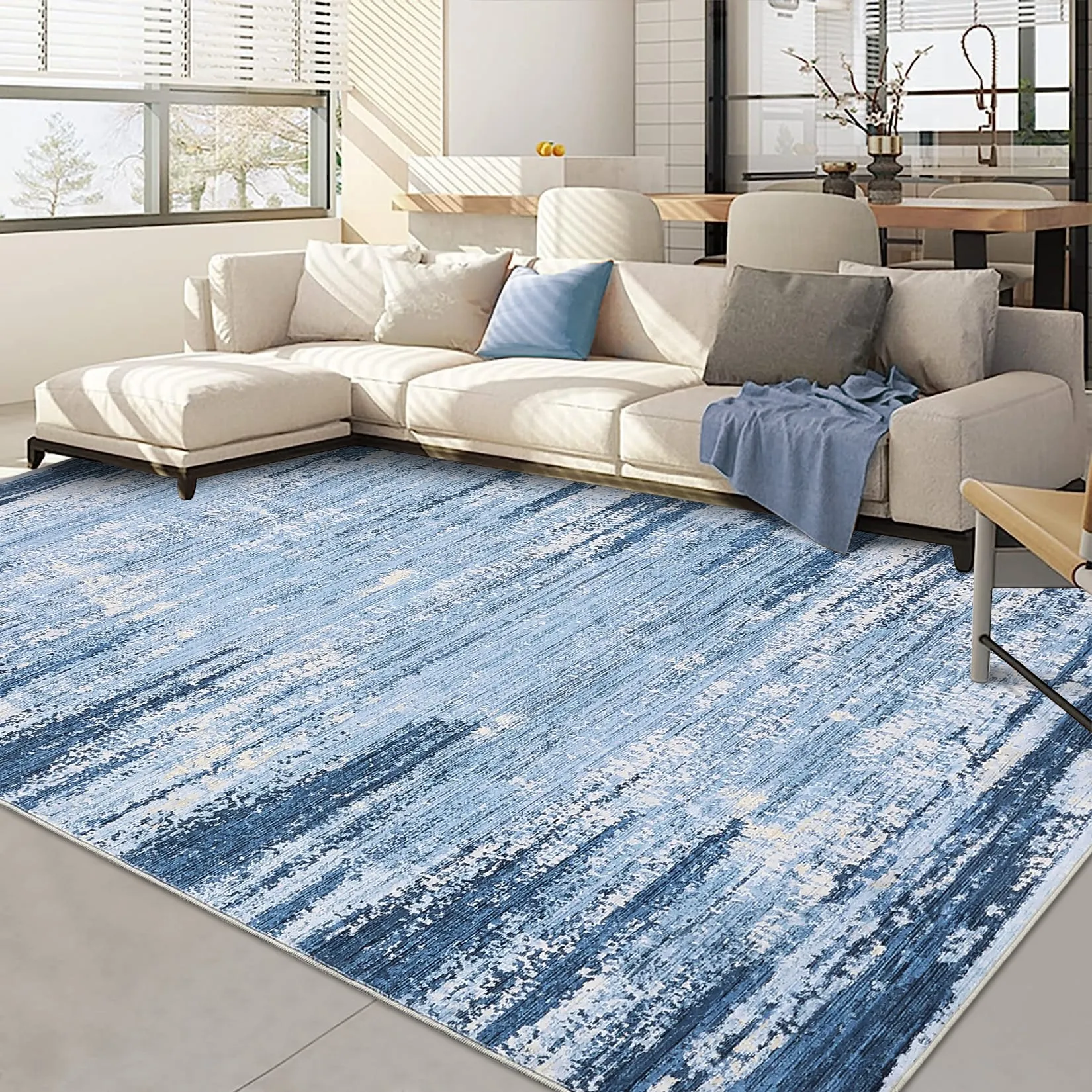 Washable Area Rugs for Living Room Modern Abstract Rug Non Slip Non Shedding Stain Resistant Carpet