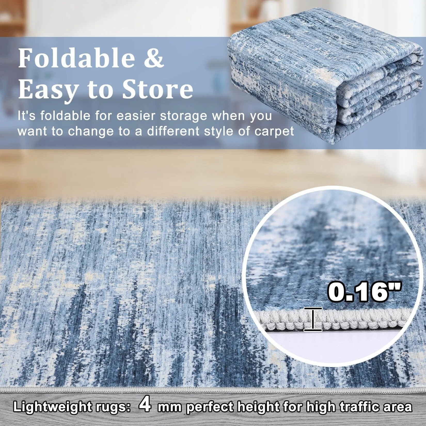 Washable Area Rugs for Living Room Modern Abstract Rug Non Slip Non Shedding Stain Resistant Carpet