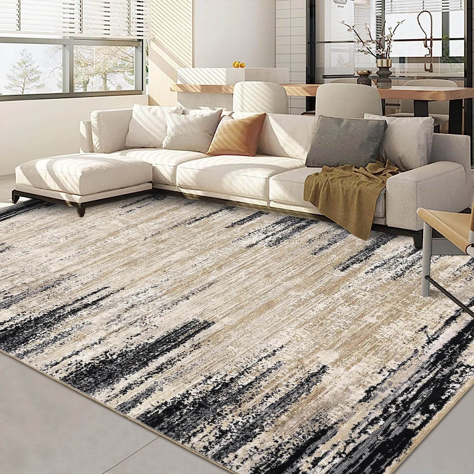 Washable Area Rugs for Living Room Modern Abstract Rug Non Slip Non Shedding Stain Resistant Carpet