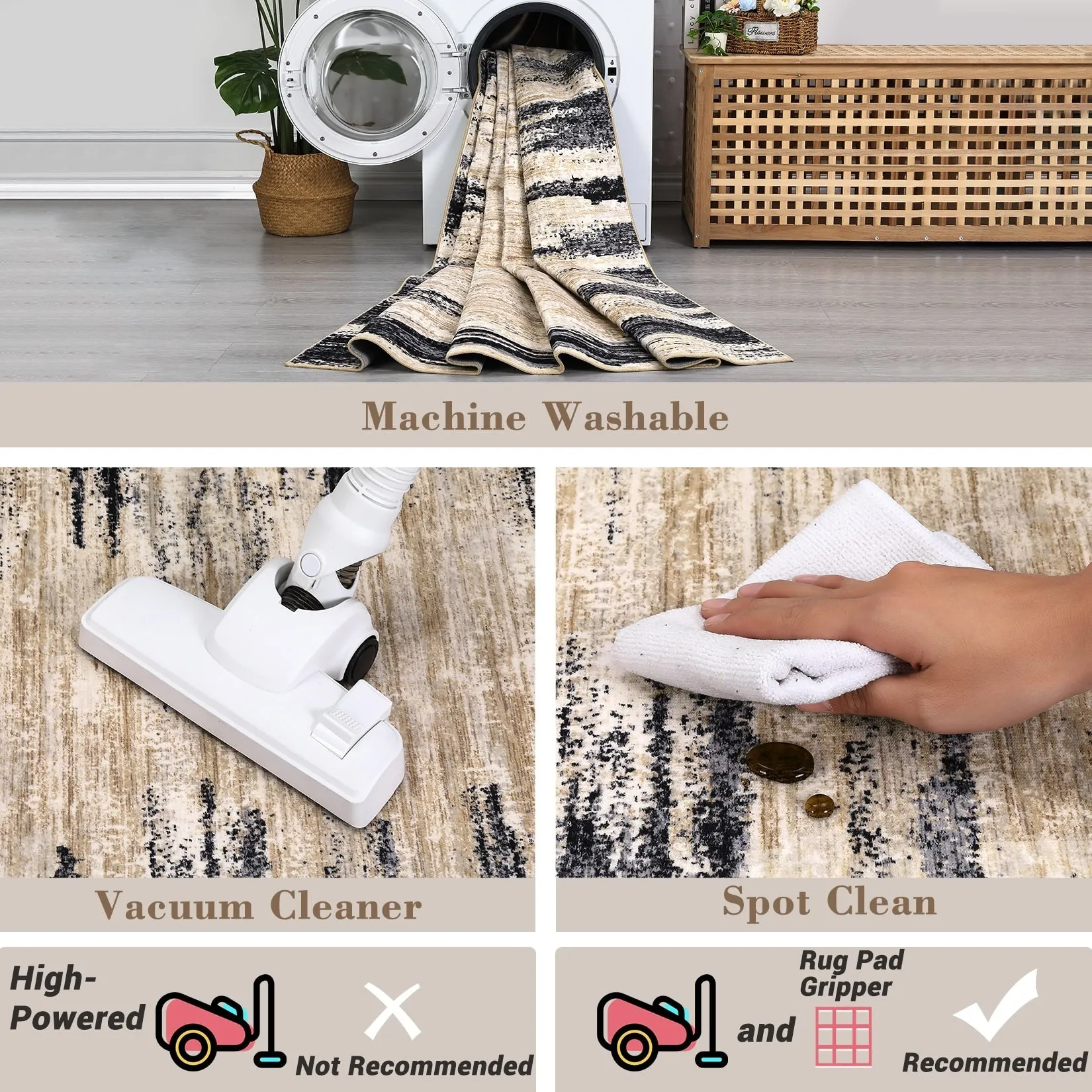 Washable Area Rugs for Living Room Modern Abstract Rug Non Slip Non Shedding Stain Resistant Carpet