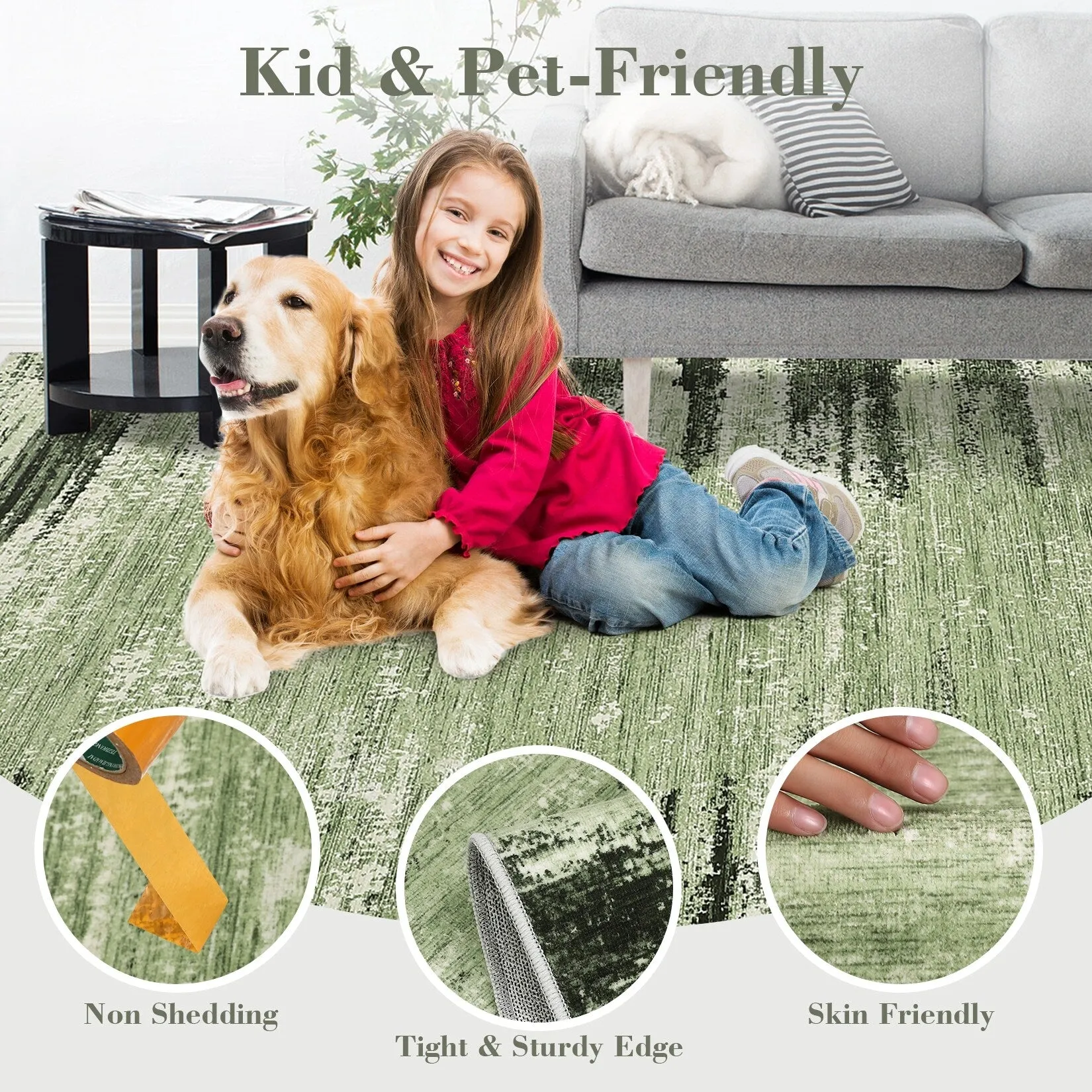Washable Area Rugs for Living Room Modern Abstract Rug Non Slip Non Shedding Stain Resistant Carpet