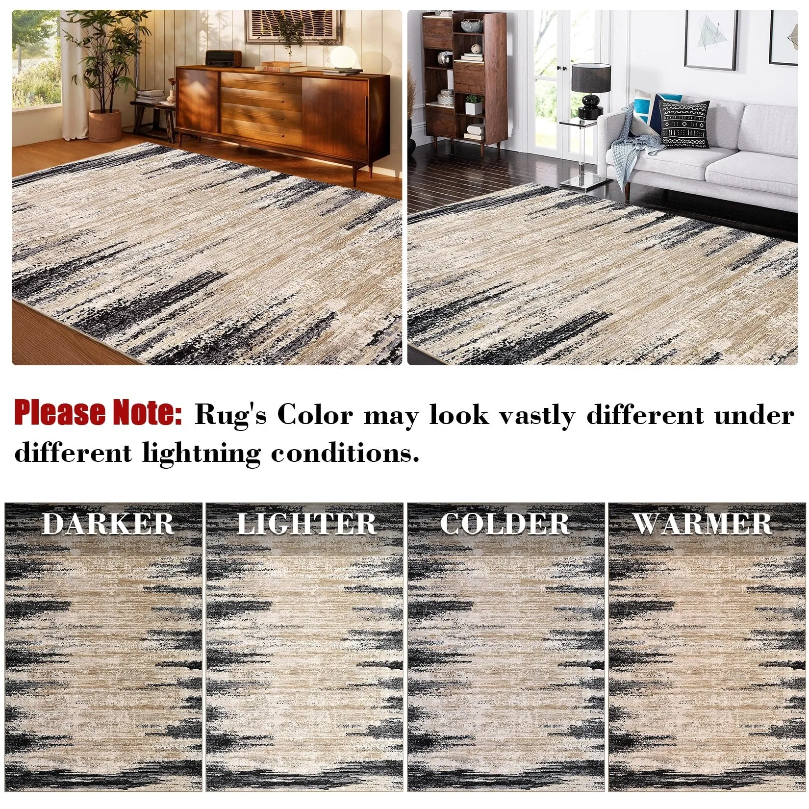 Washable Area Rugs for Living Room Modern Abstract Rug Non Slip Non Shedding Stain Resistant Carpet
