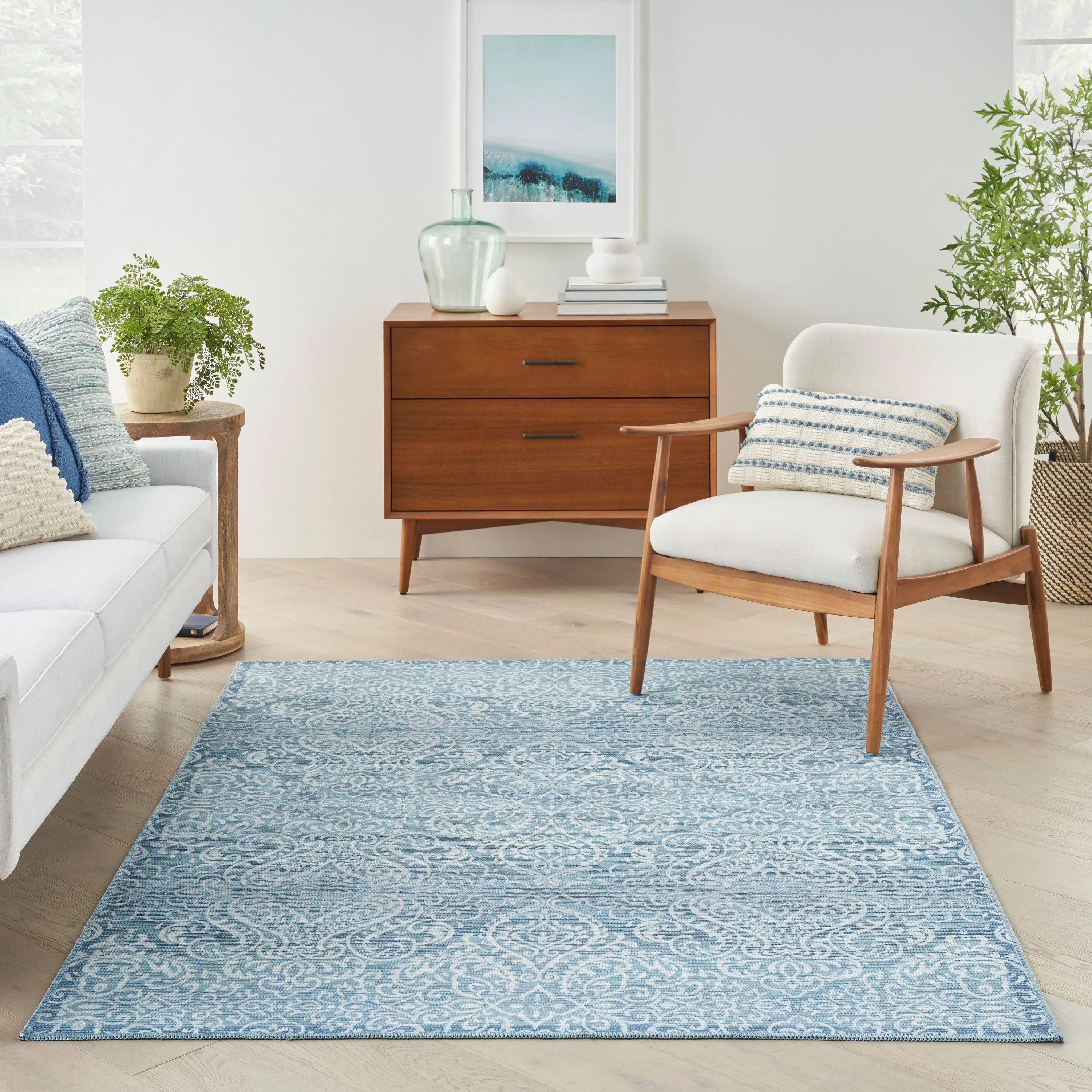 Waverly Machine Washable Botanical Damask Area Rug