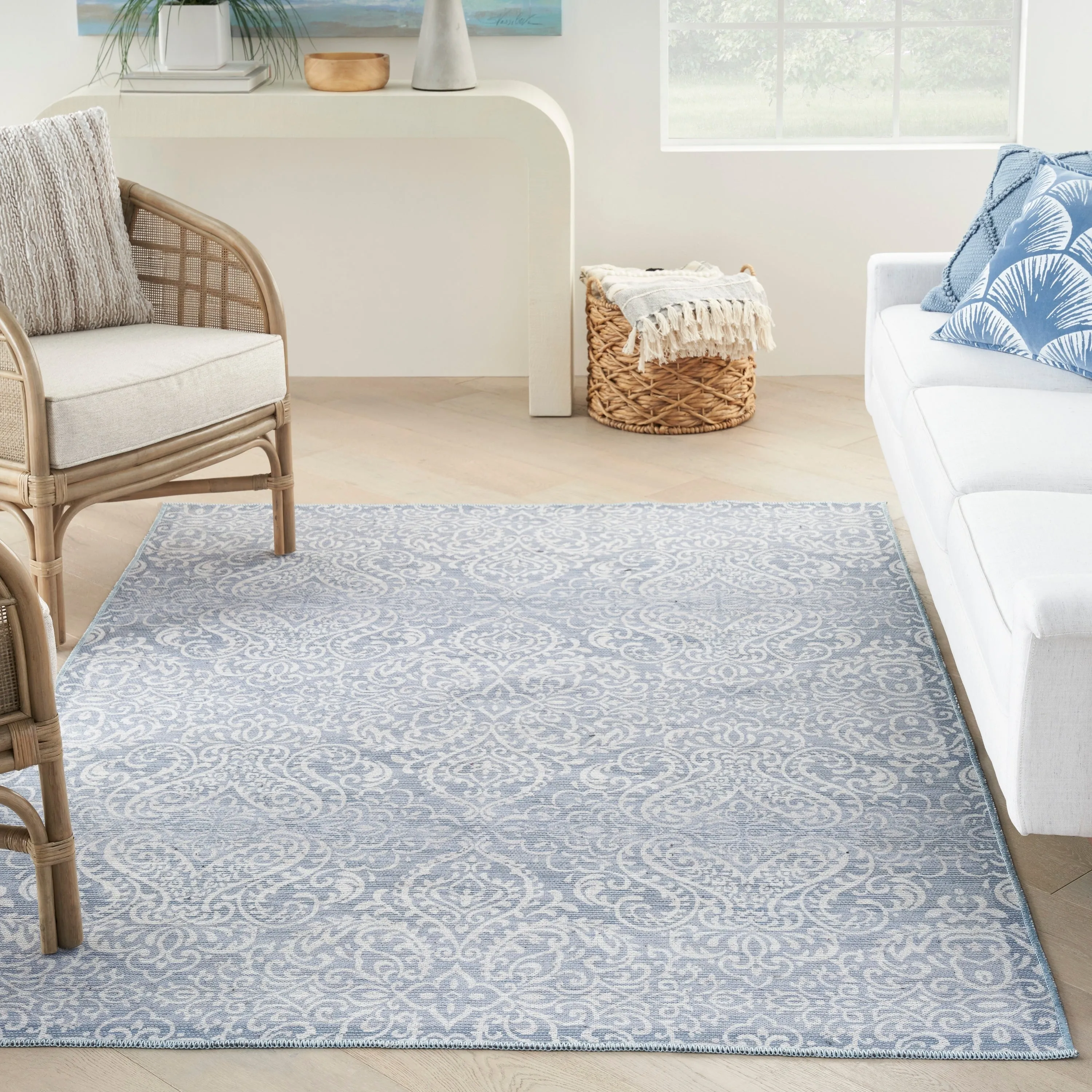 Waverly Machine Washable Botanical Damask Area Rug