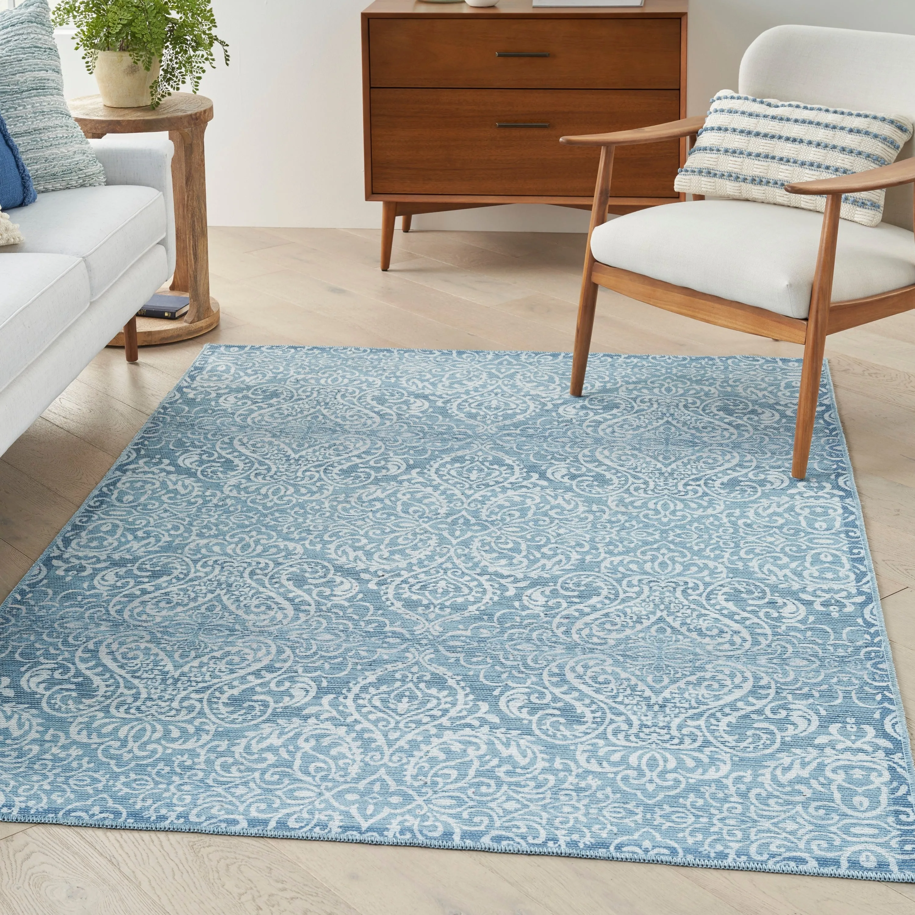 Waverly Machine Washable Botanical Damask Area Rug