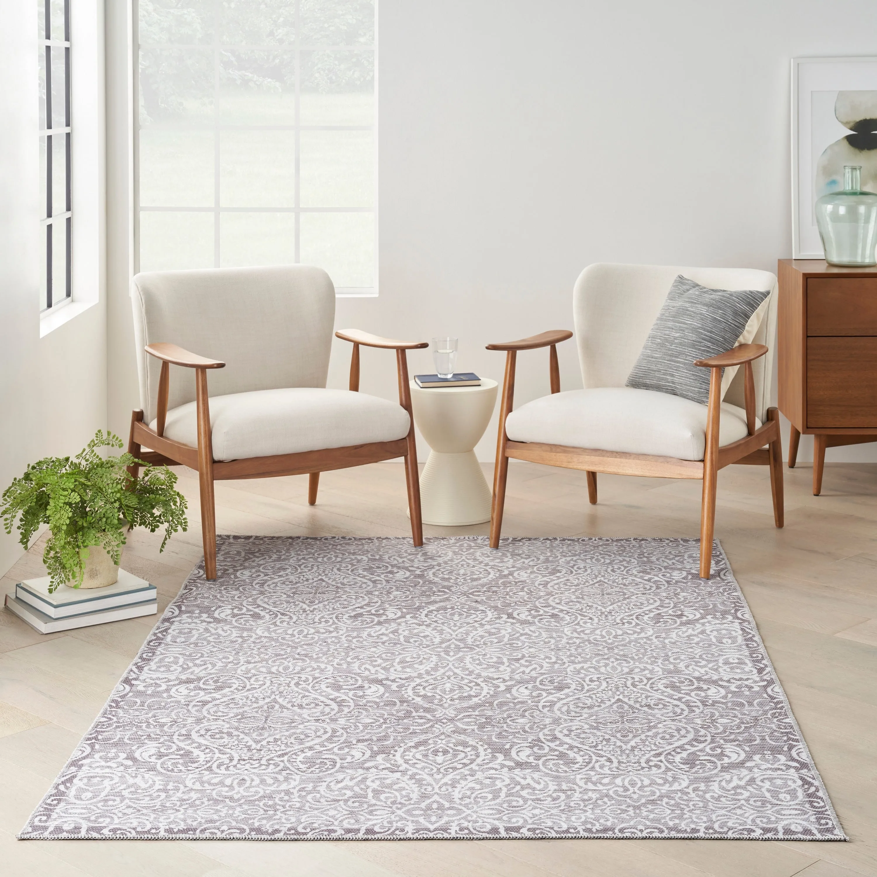 Waverly Machine Washable Botanical Damask Area Rug