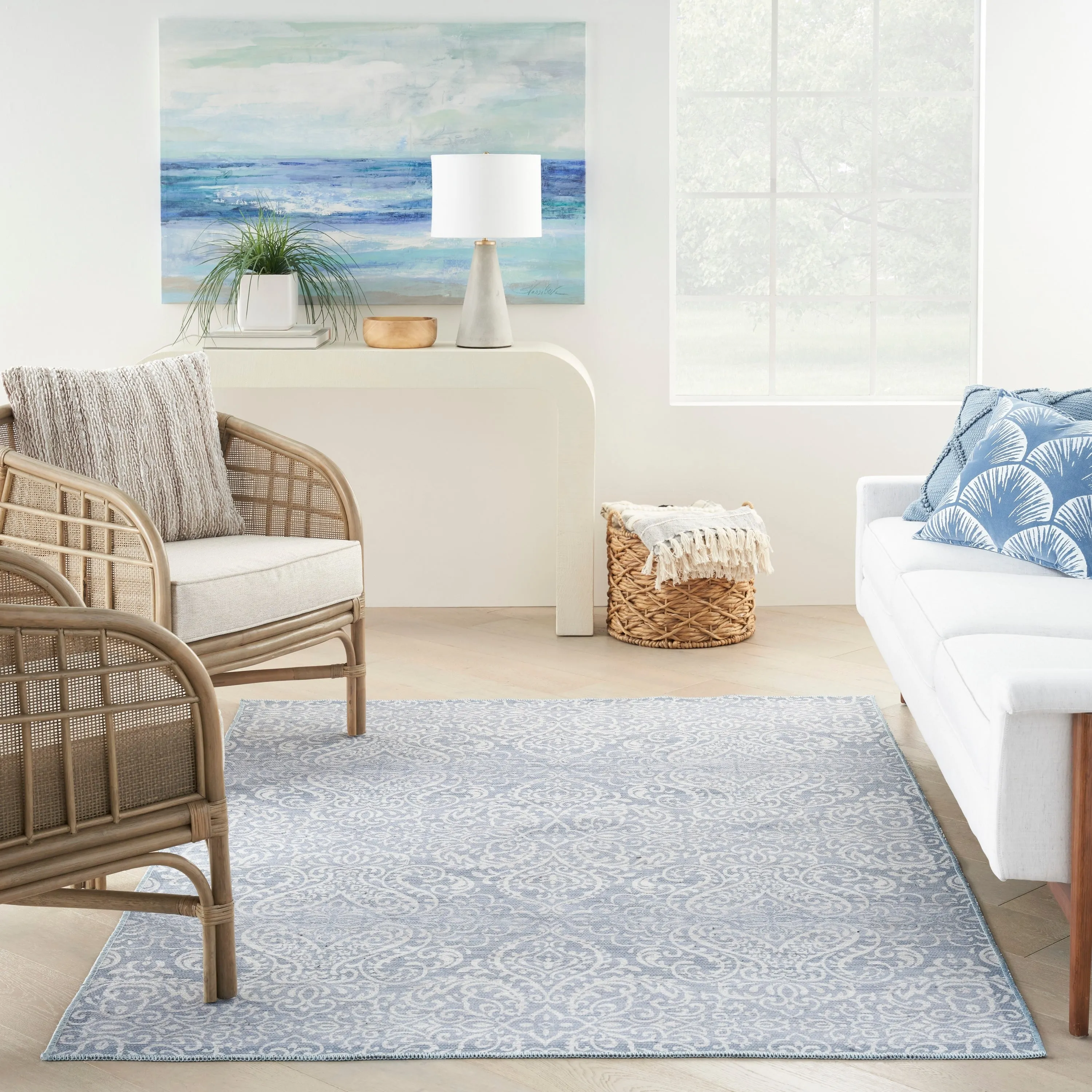 Waverly Machine Washable Botanical Damask Area Rug