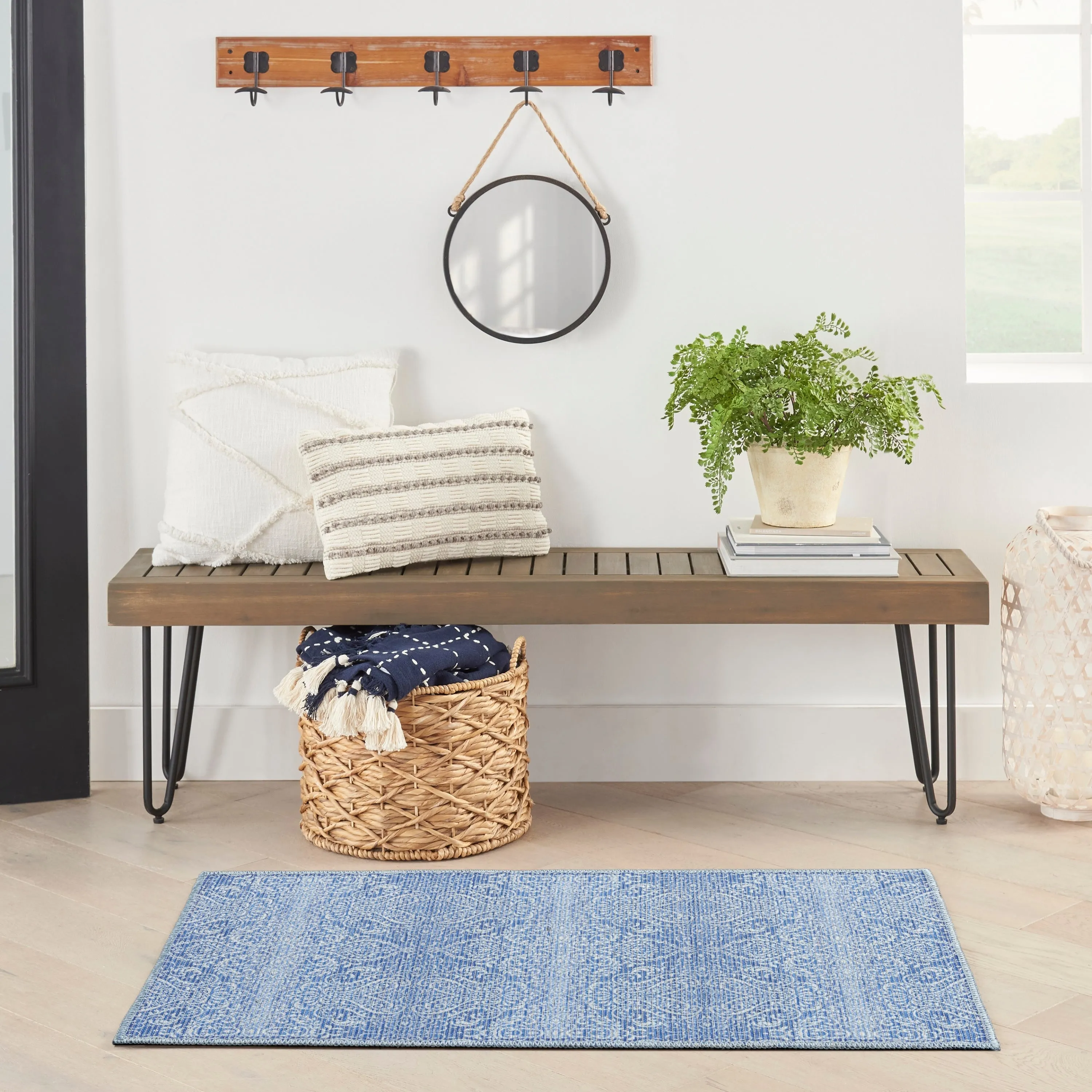 Waverly Machine Washable Botanical Damask Area Rug