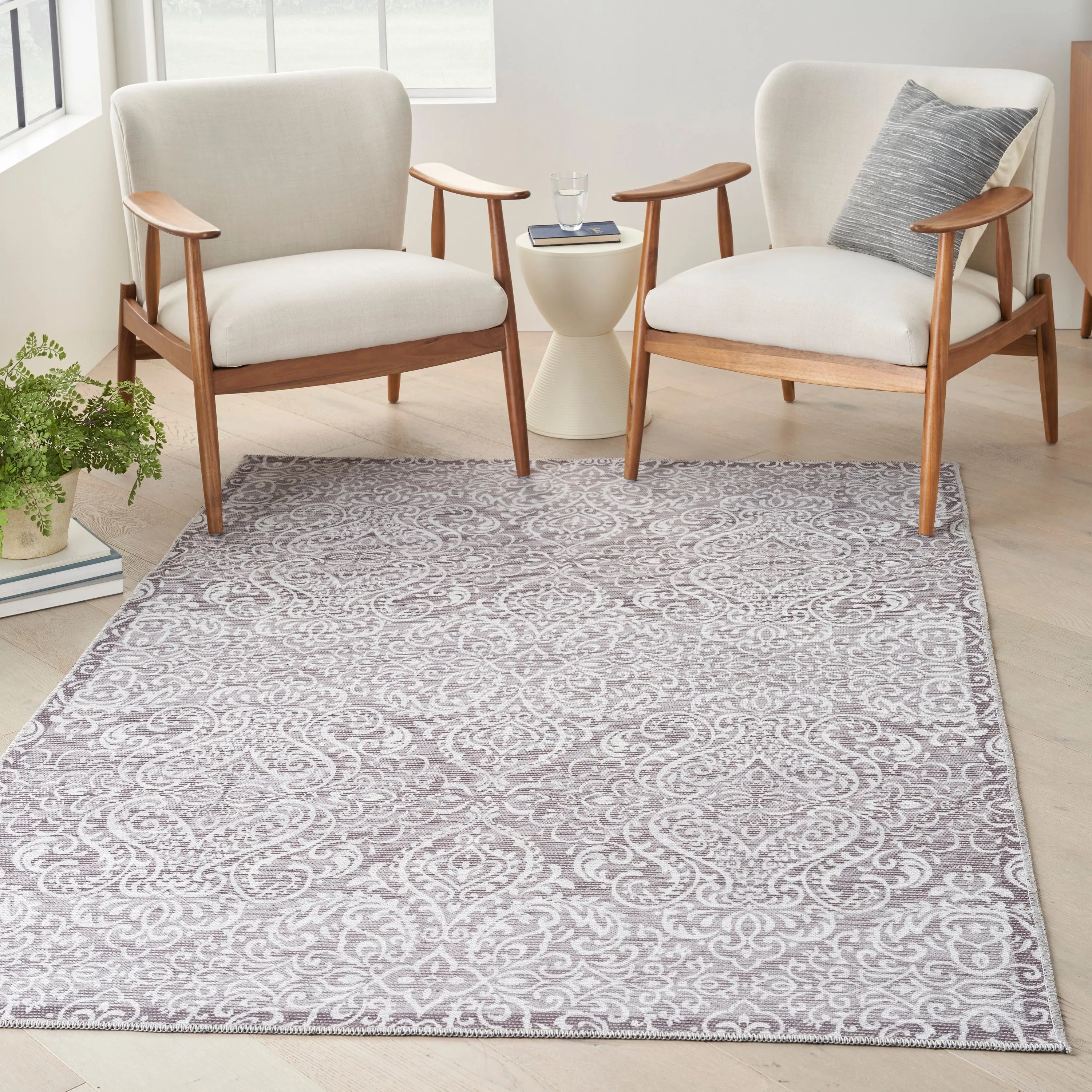 Waverly Machine Washable Botanical Damask Area Rug