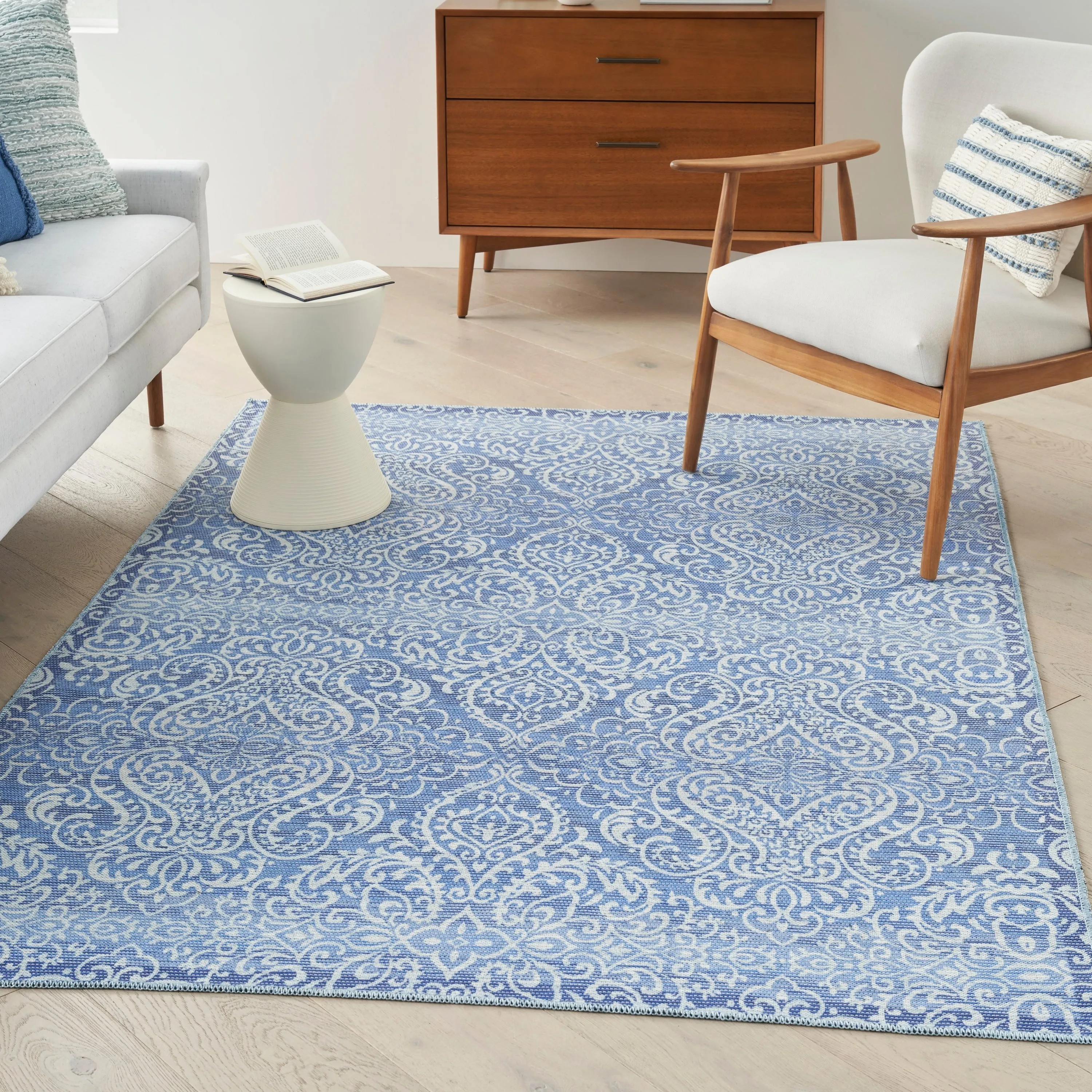 Waverly Machine Washable Botanical Damask Area Rug