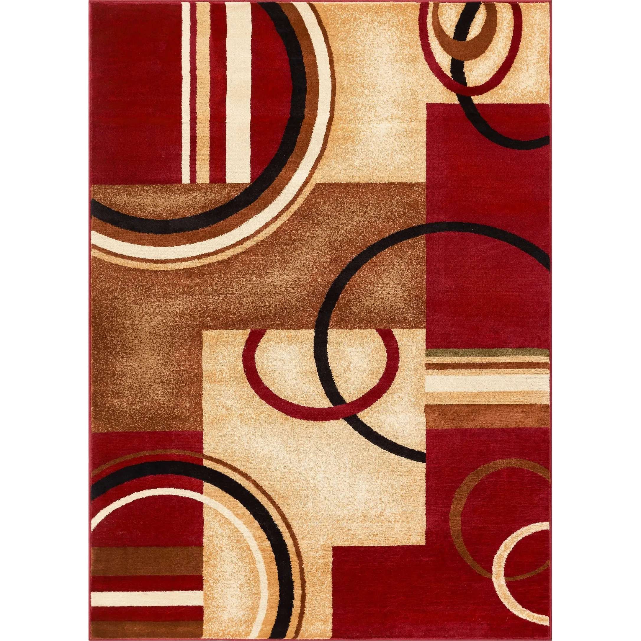 Well Woven Arcs Red/ Ivory Modern Circled Boxes Geometric Area Rug - 7'10 x 9'10