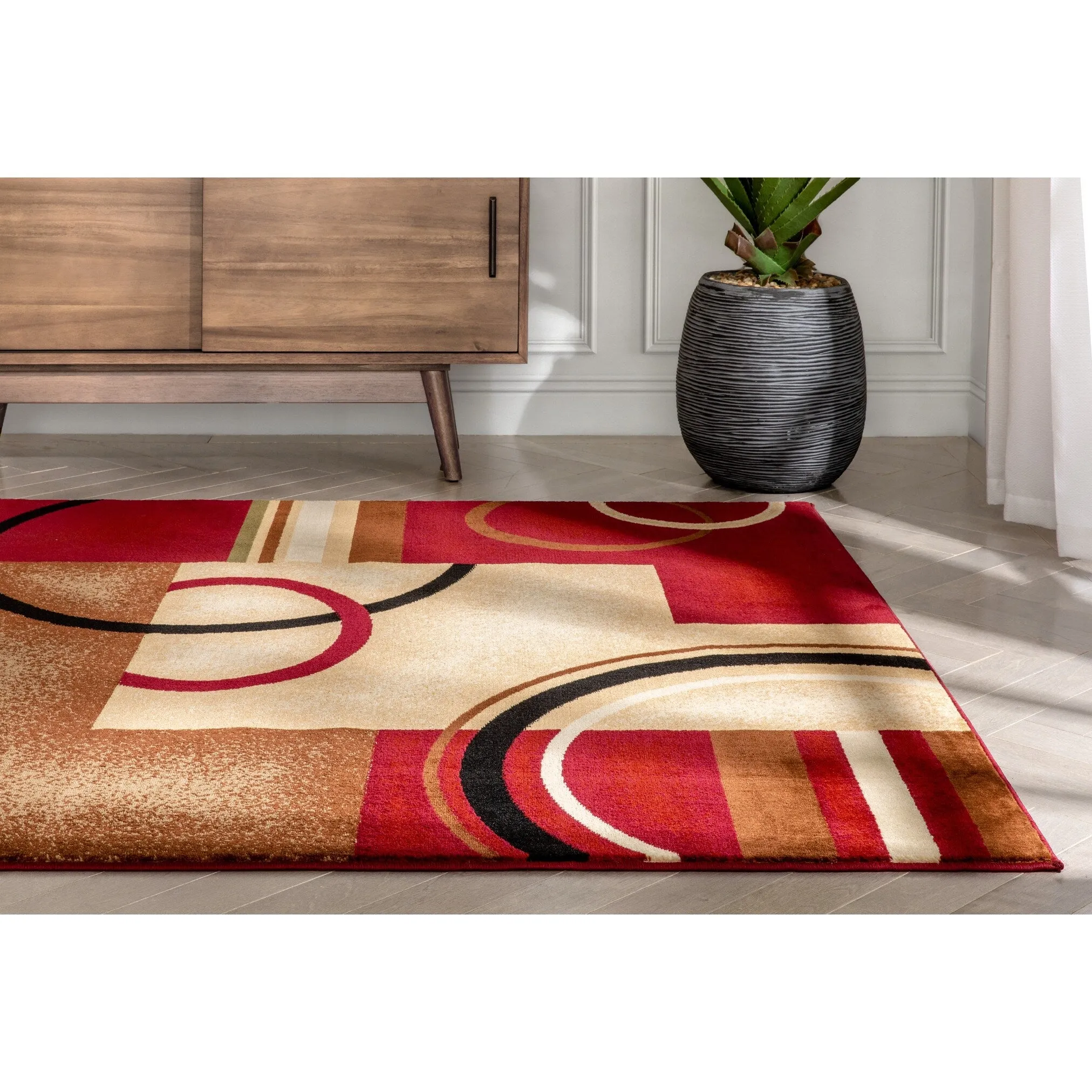 Well Woven Arcs Red/ Ivory Modern Circled Boxes Geometric Area Rug - 7'10 x 9'10