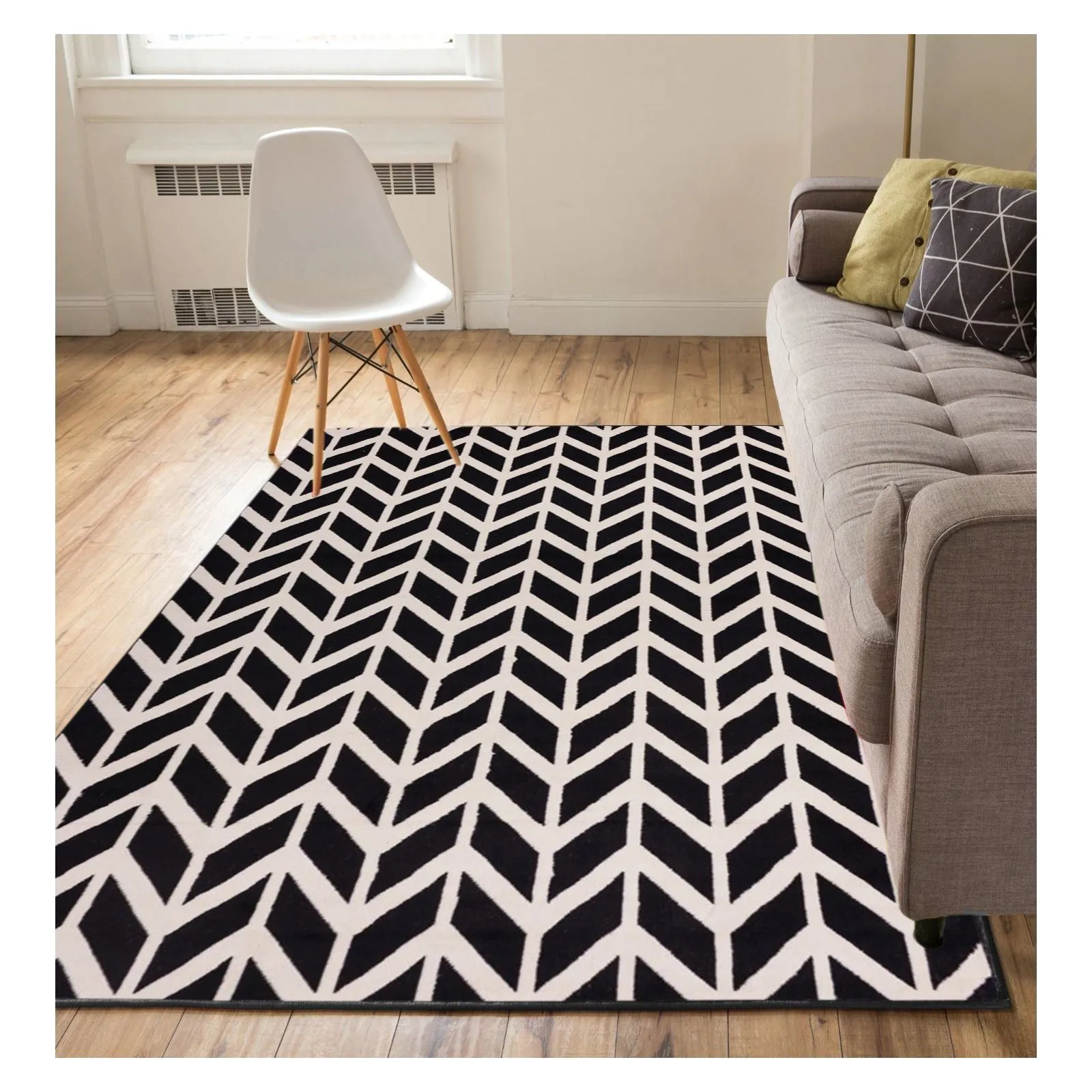 Well Woven Eastgate Modern Zig Zag Chevron Black Beige Cream Area Rug - 5'3 x 7'3