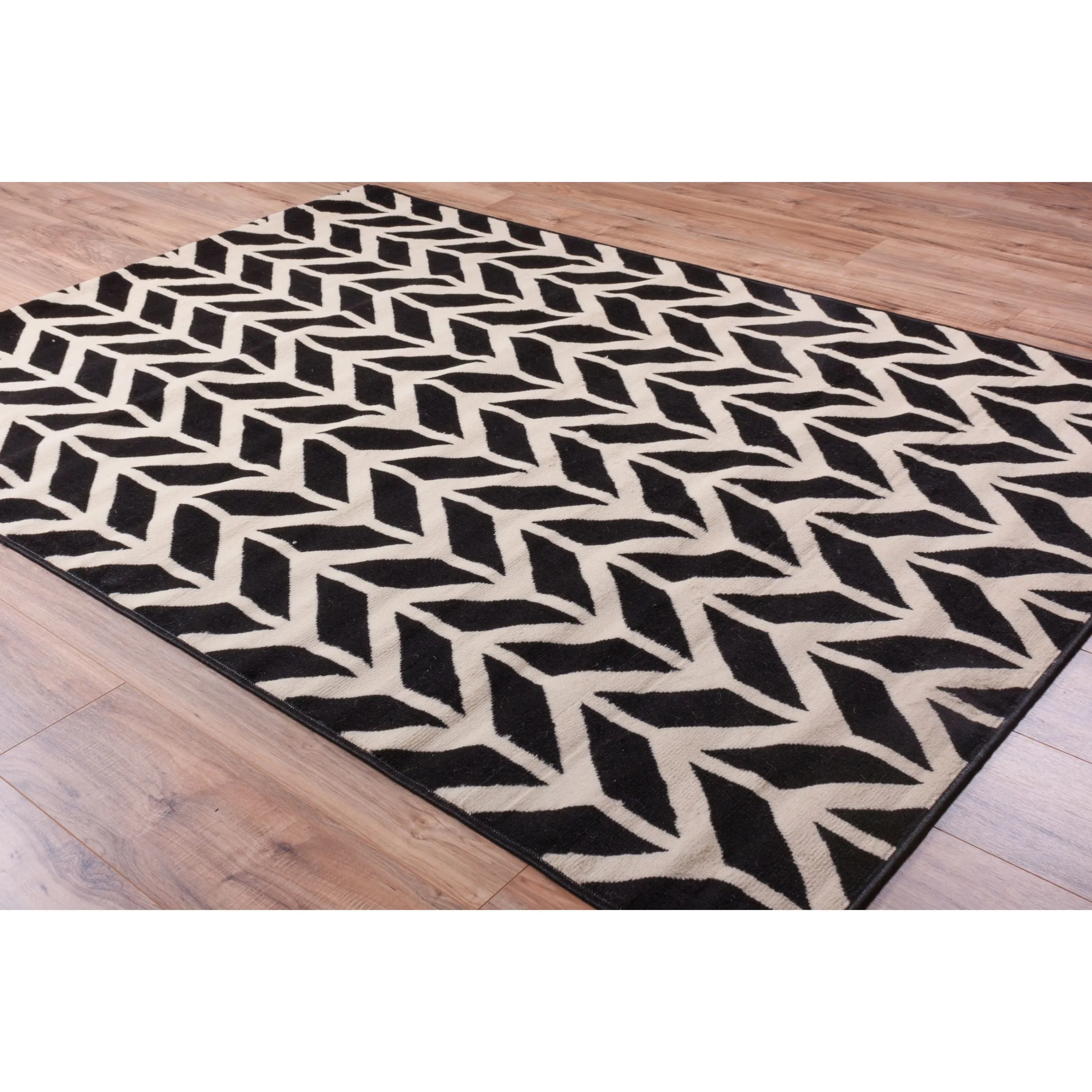 Well Woven Eastgate Modern Zig Zag Chevron Black Beige Cream Area Rug - 5'3 x 7'3