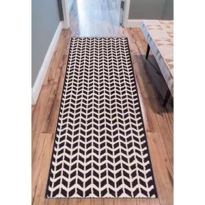 Well Woven Eastgate Modern Zig Zag Chevron Black Beige Runner Rug - 2' x 7'3