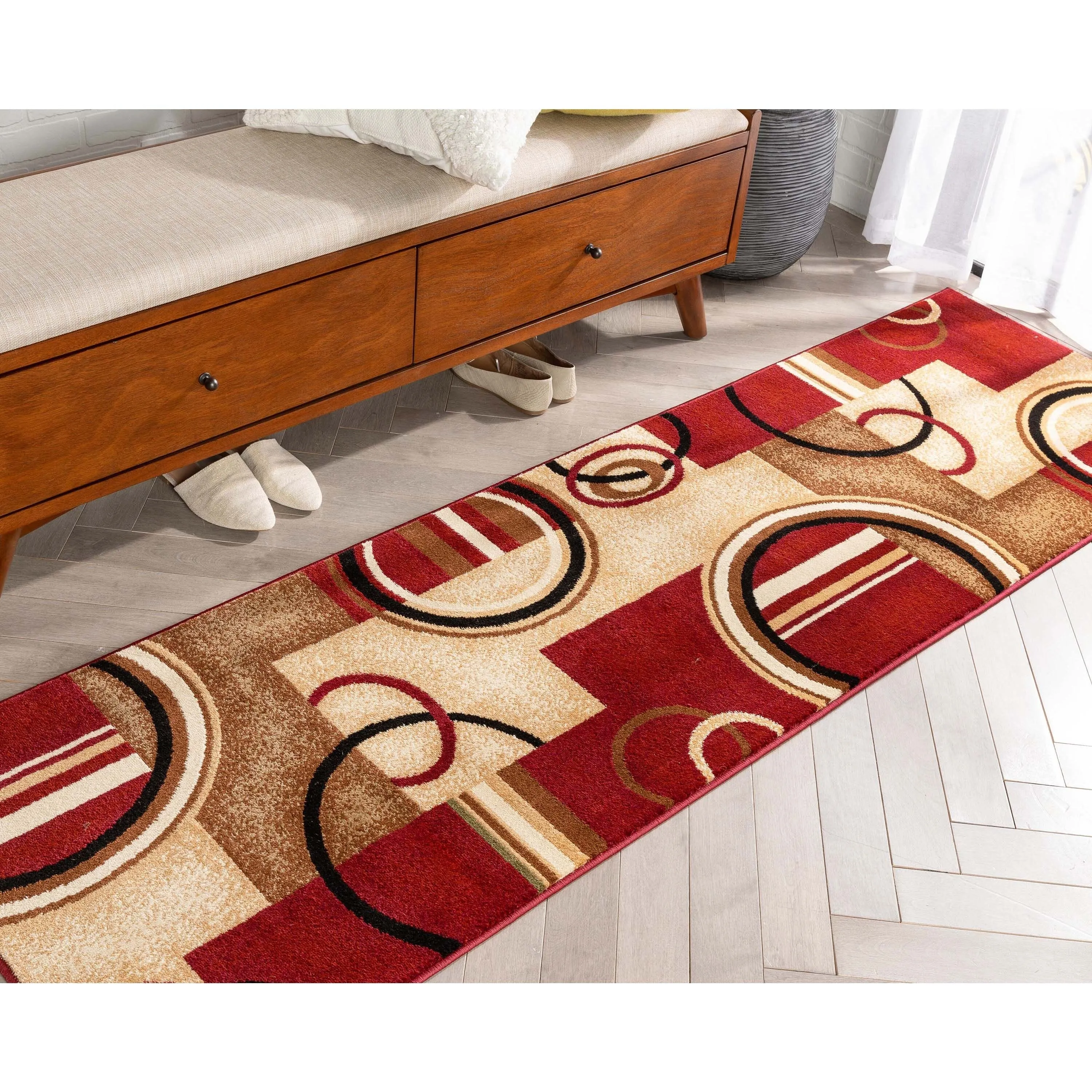 Well Woven Modern Geometric Abstract Shapes Red Oversized Runner Rug - 2'7 x 10'