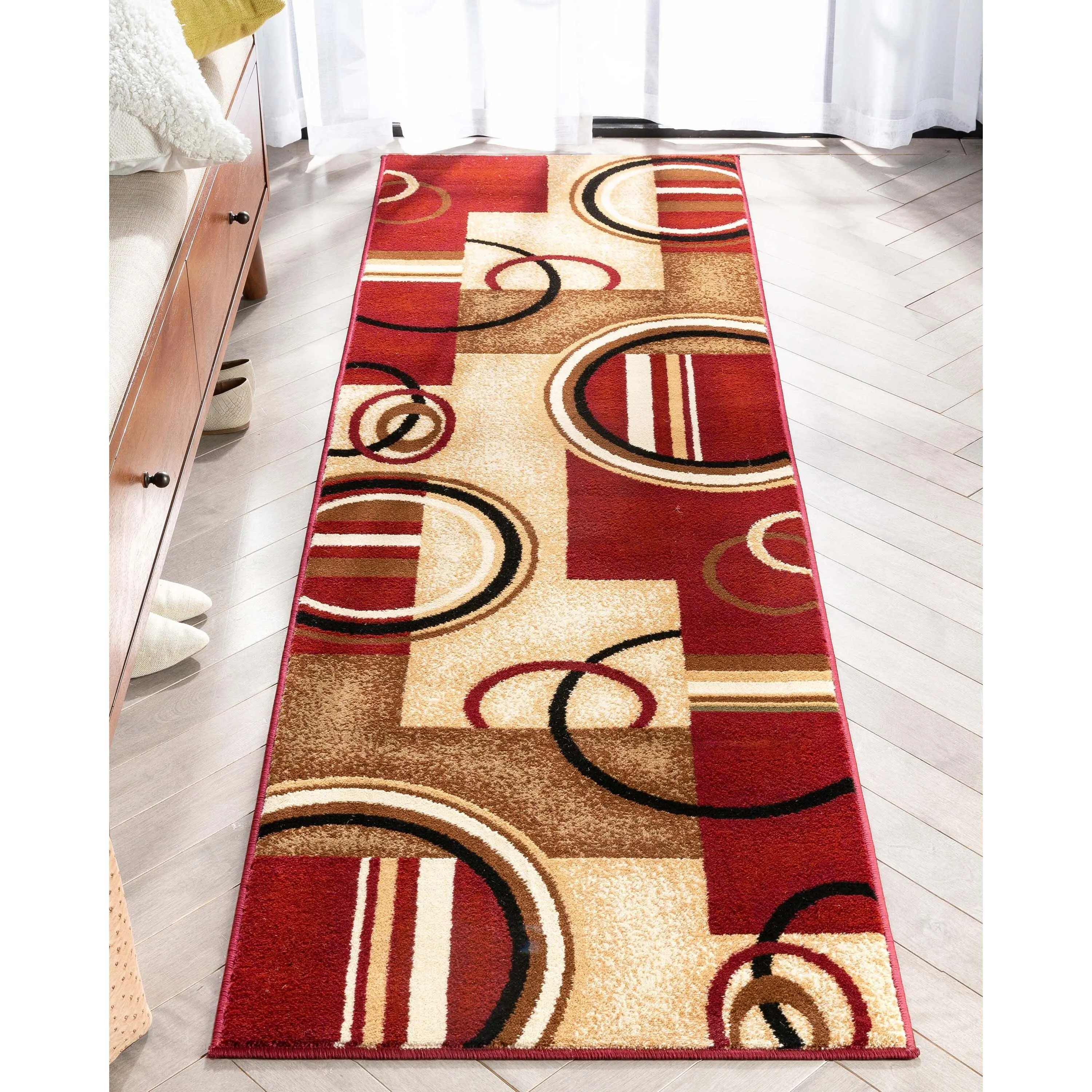 Well Woven Modern Geometric Abstract Shapes Red Oversized Runner Rug - 2'7 x 10'
