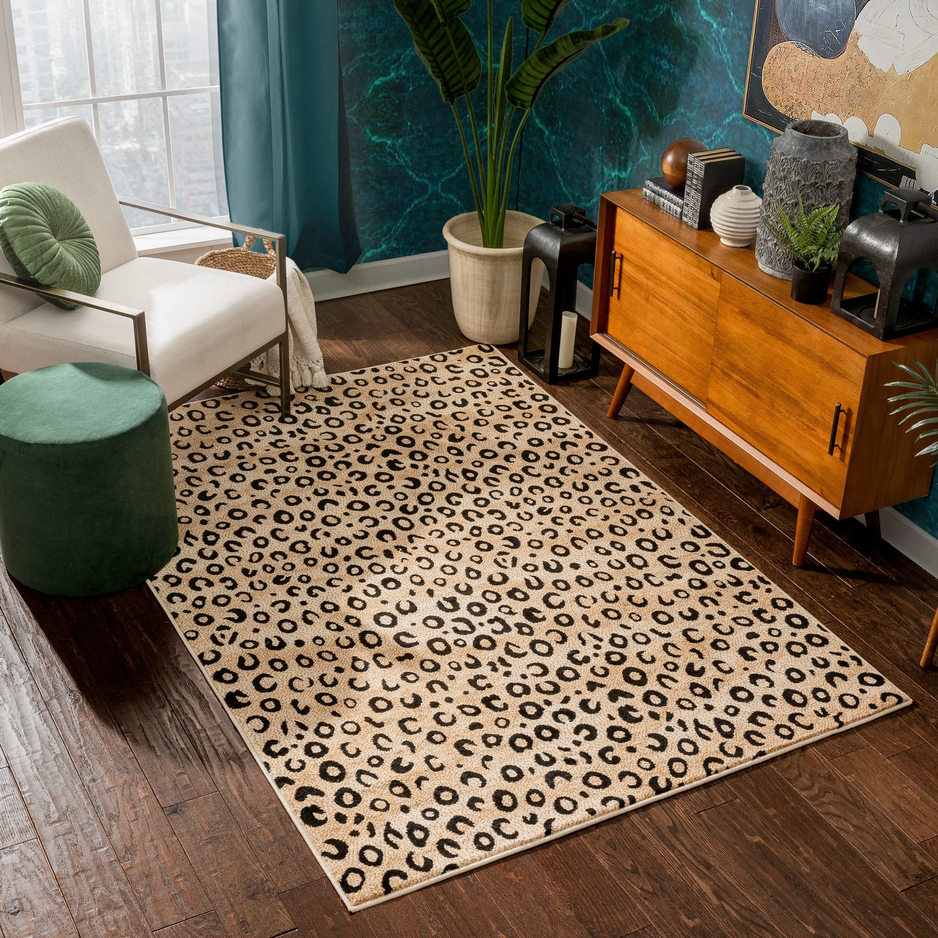 Well Woven Modern Leopard Animal Prints Black Ivory Area Rug - 5' x 7'2