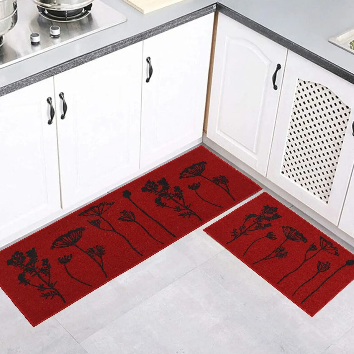 Wool Effect Wildflowers Kitchen Mat or Runner Rug