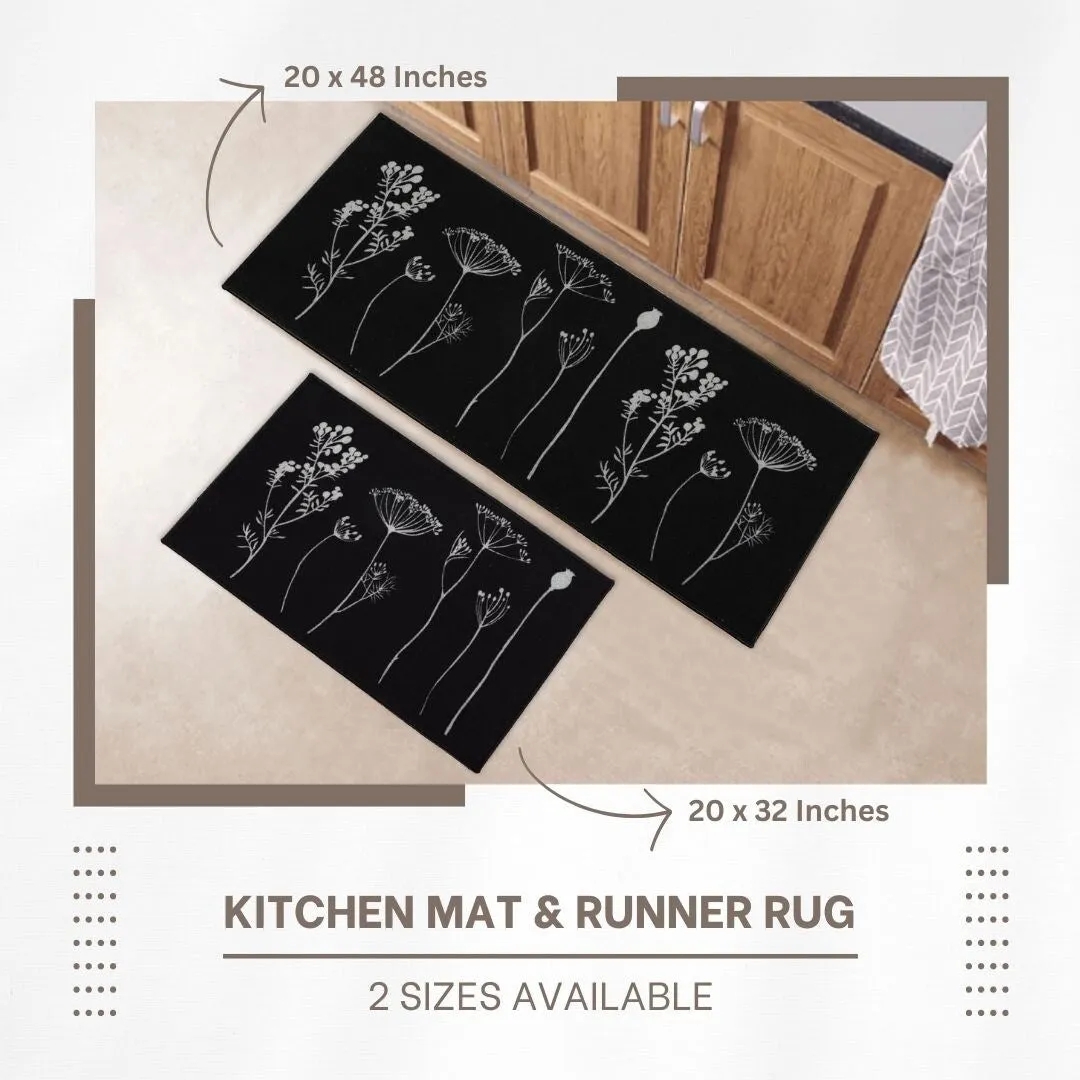 Wool Effect Wildflowers Kitchen Mat or Runner Rug