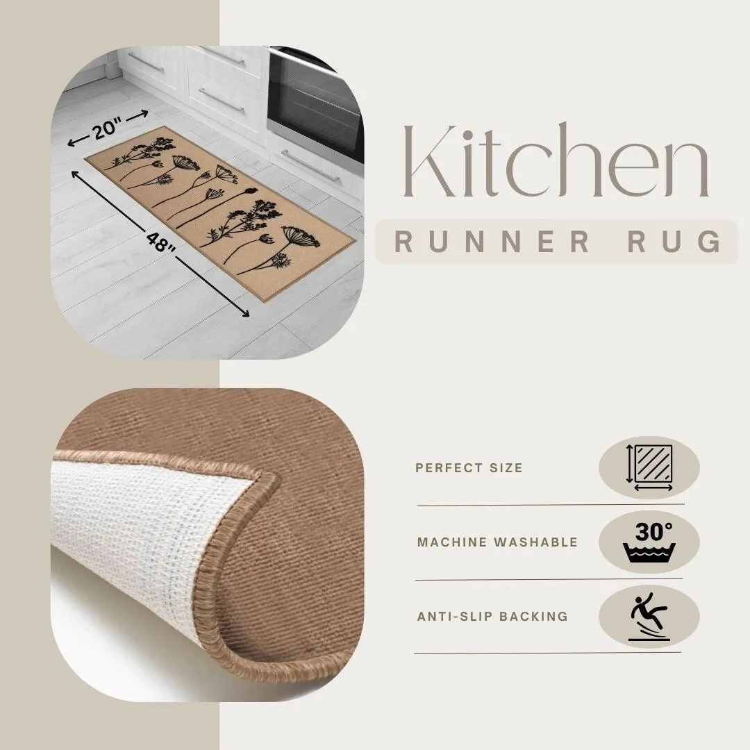 Wool Effect Wildflowers Kitchen Mat or Runner Rug