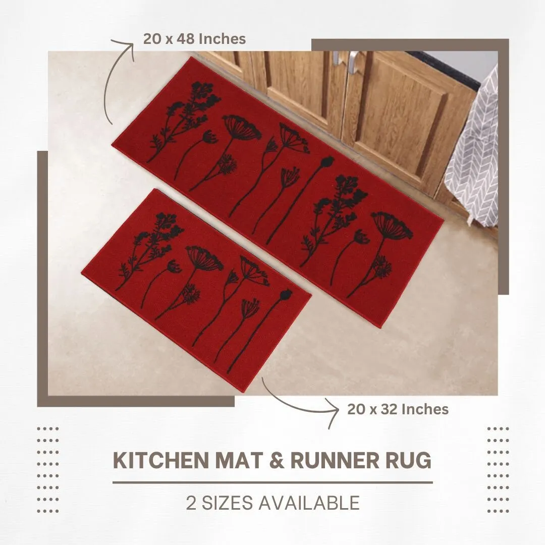 Wool Effect Wildflowers Kitchen Mat or Runner Rug