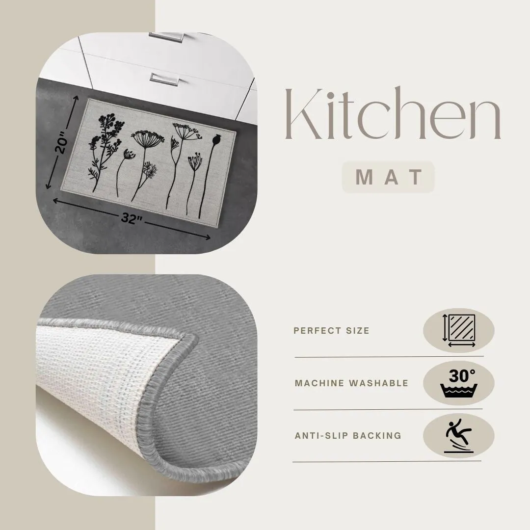 Wool Effect Wildflowers Kitchen Mat or Runner Rug