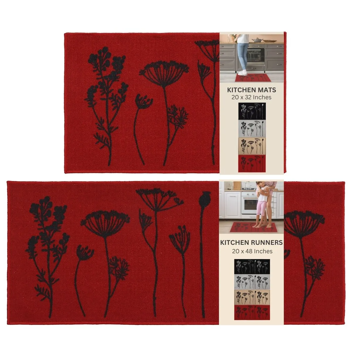 Wool Effect Wildflowers Kitchen Mat or Runner Rug