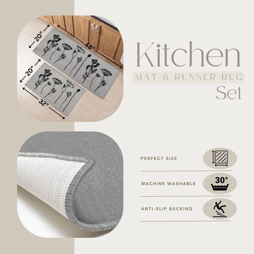 Wool Effect Wildflowers Kitchen Mat or Runner Rug