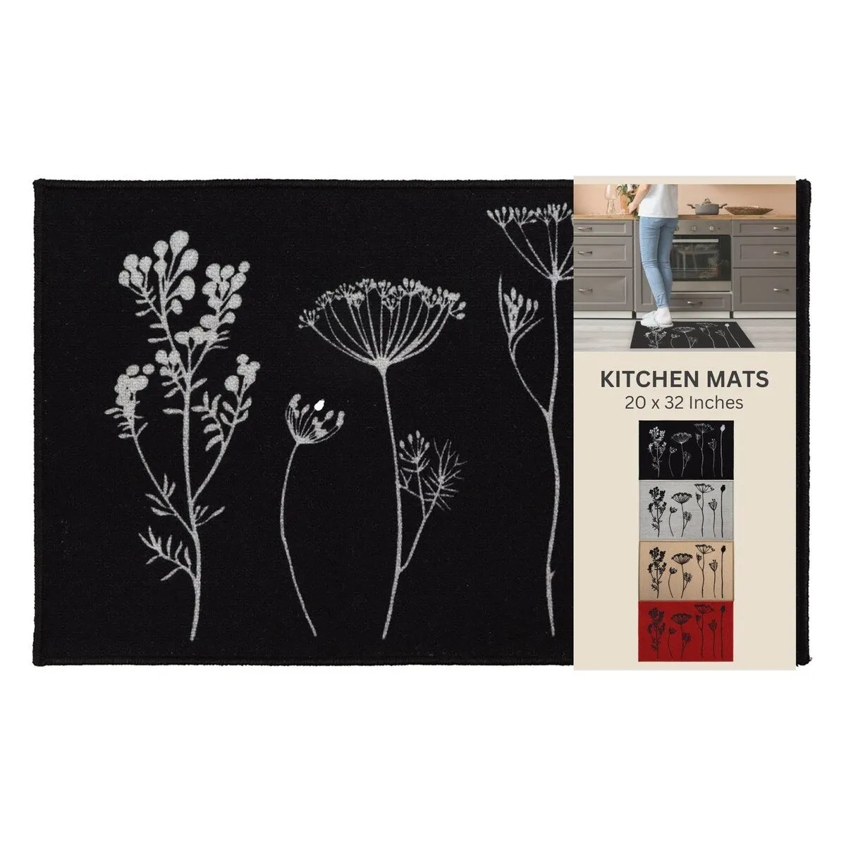 Wool Effect Wildflowers Kitchen Mat or Runner Rug