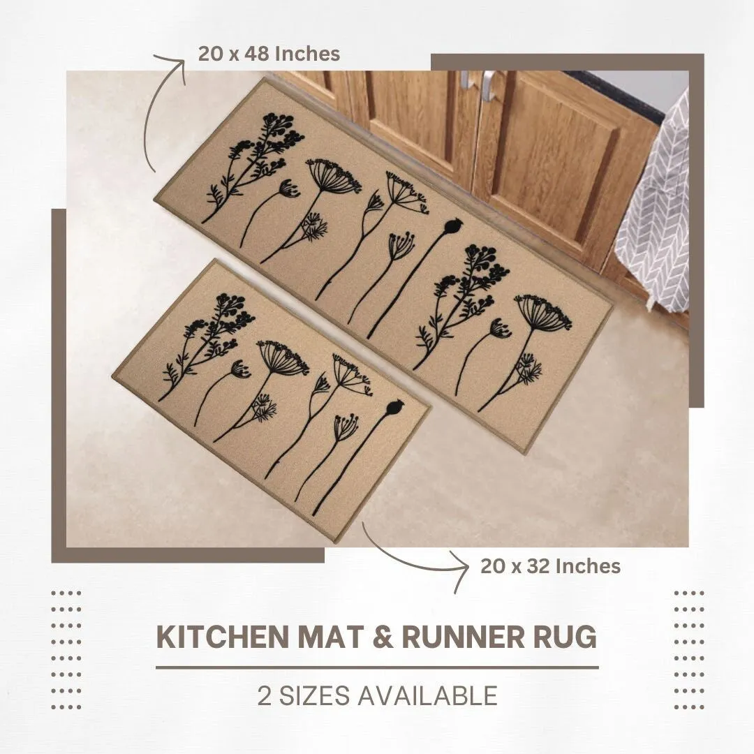 Wool Effect Wildflowers Kitchen Mat or Runner Rug