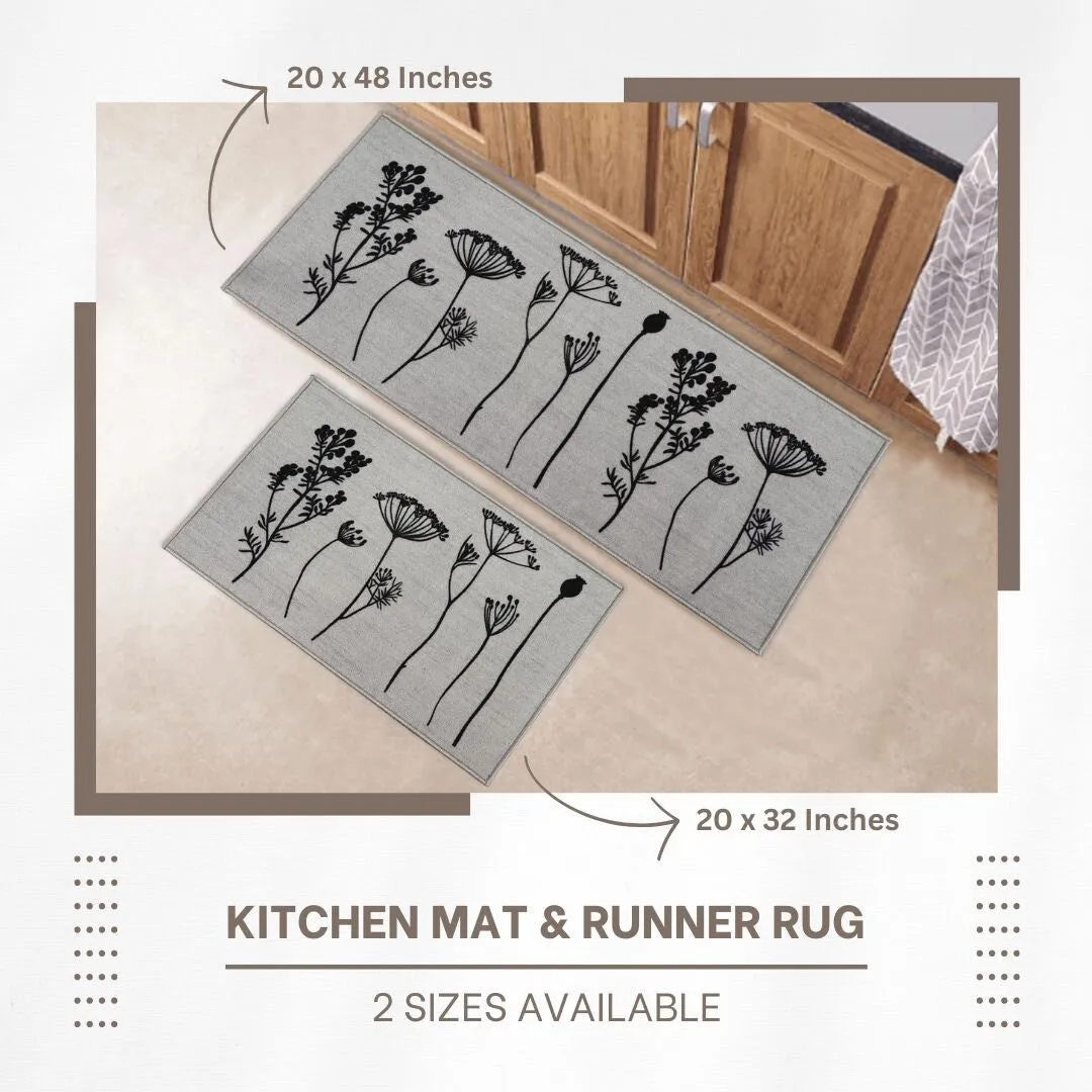 Wool Effect Wildflowers Kitchen Mat or Runner Rug