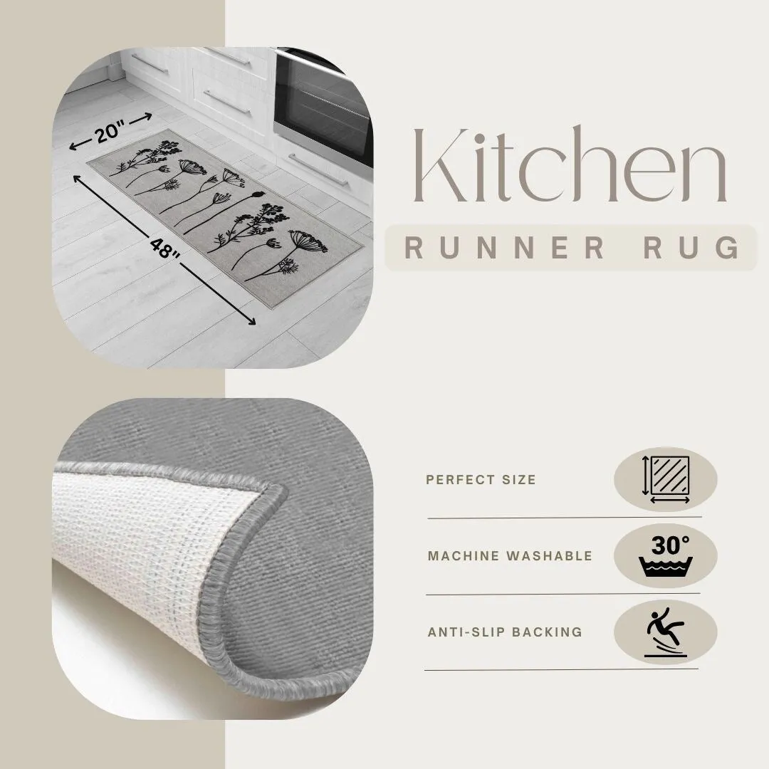 Wool Effect Wildflowers Kitchen Mat or Runner Rug