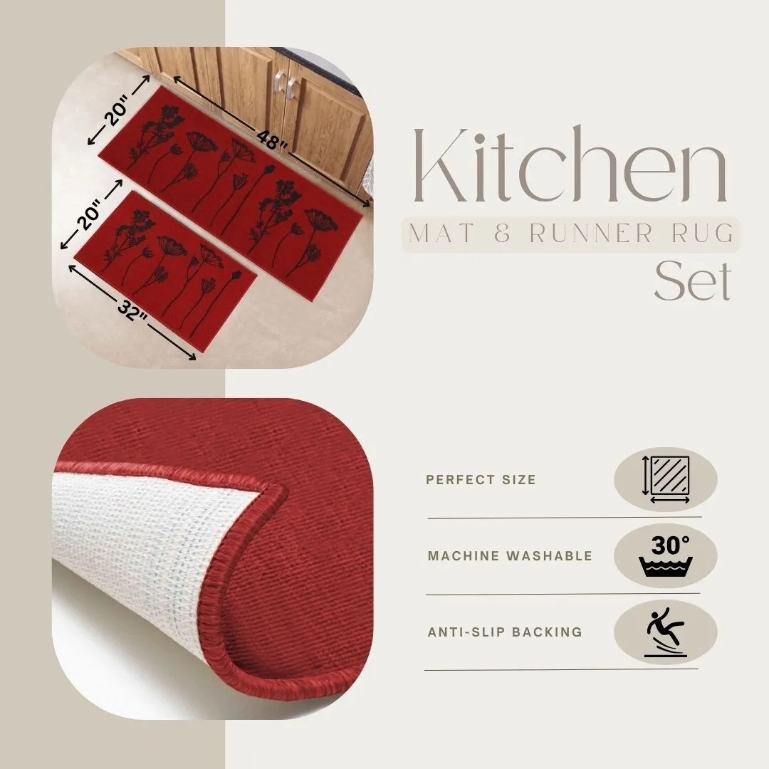 Wool Effect Wildflowers Kitchen Mat or Runner Rug