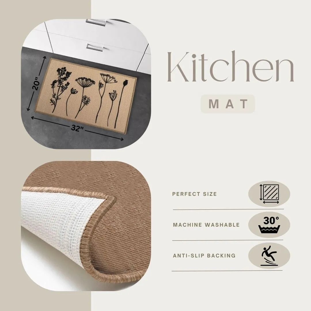Wool Effect Wildflowers Kitchen Mat or Runner Rug