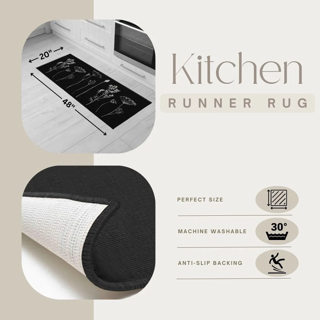 Wool Effect Wildflowers Kitchen Mat or Runner Rug