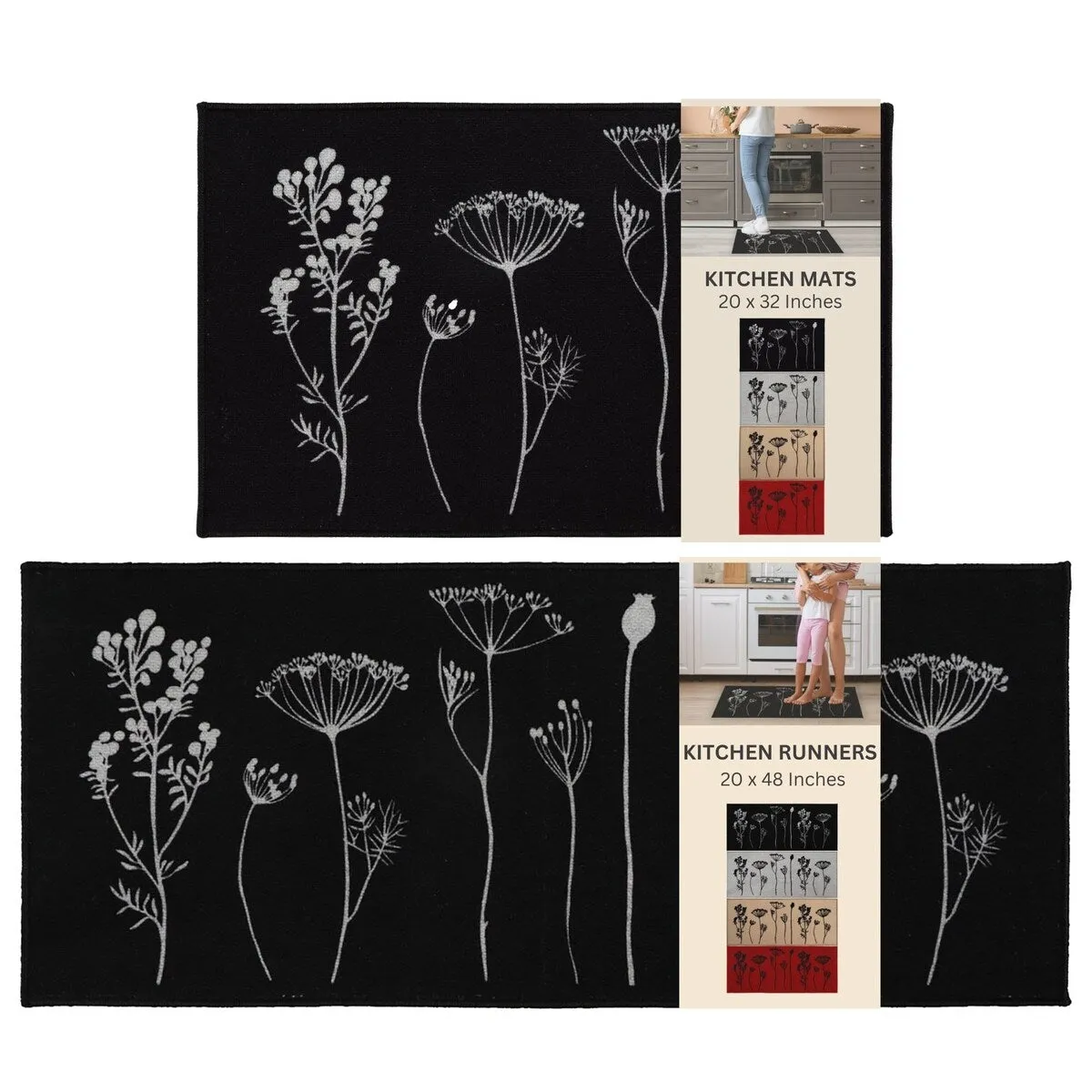 Wool Effect Wildflowers Kitchen Mat or Runner Rug