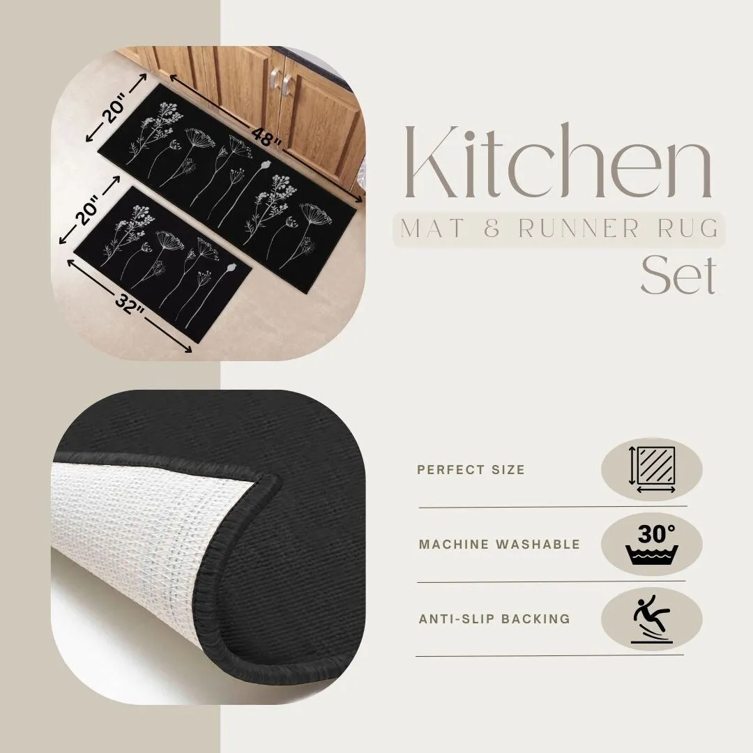 Wool Effect Wildflowers Kitchen Mat or Runner Rug