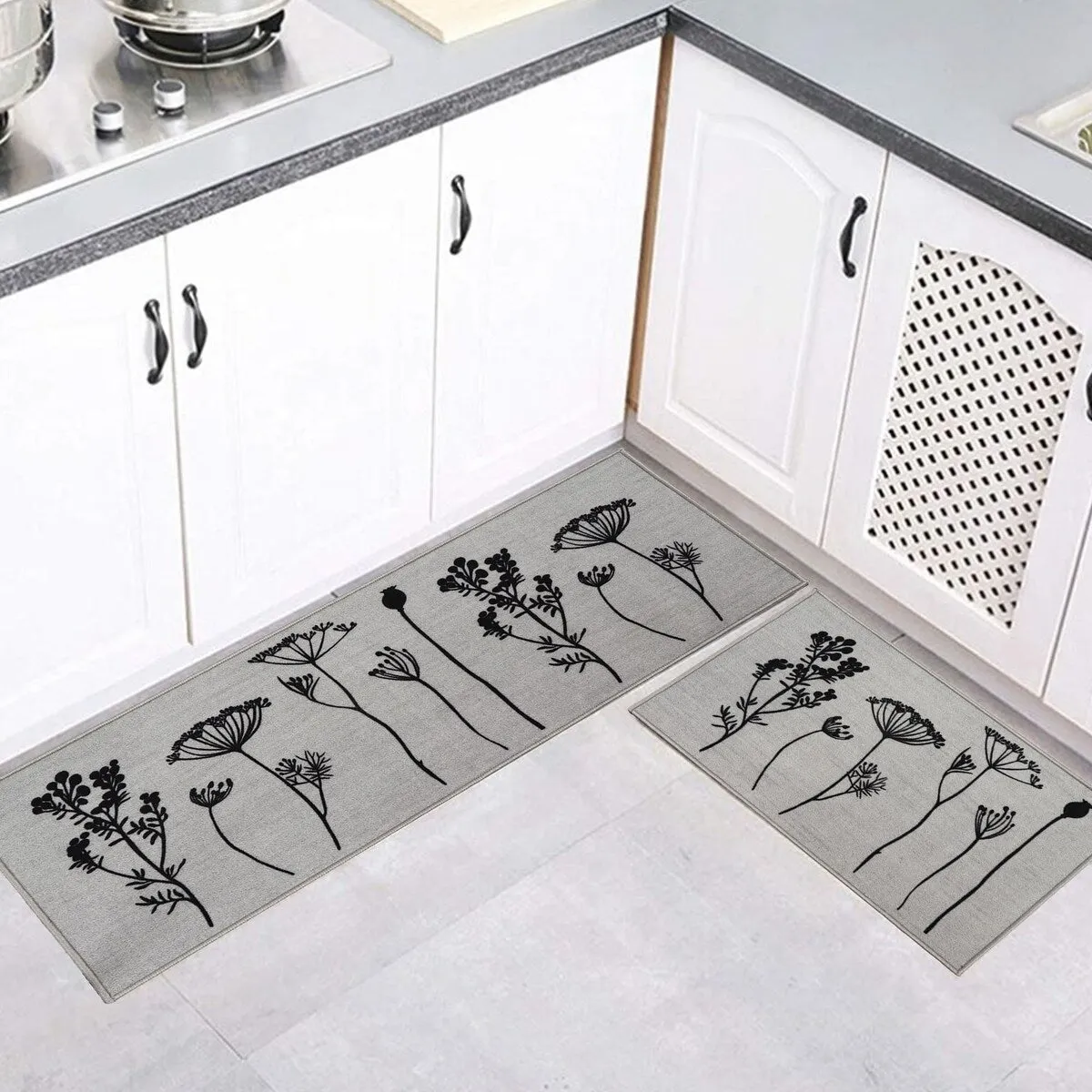 Wool Effect Wildflowers Kitchen Mat or Runner Rug