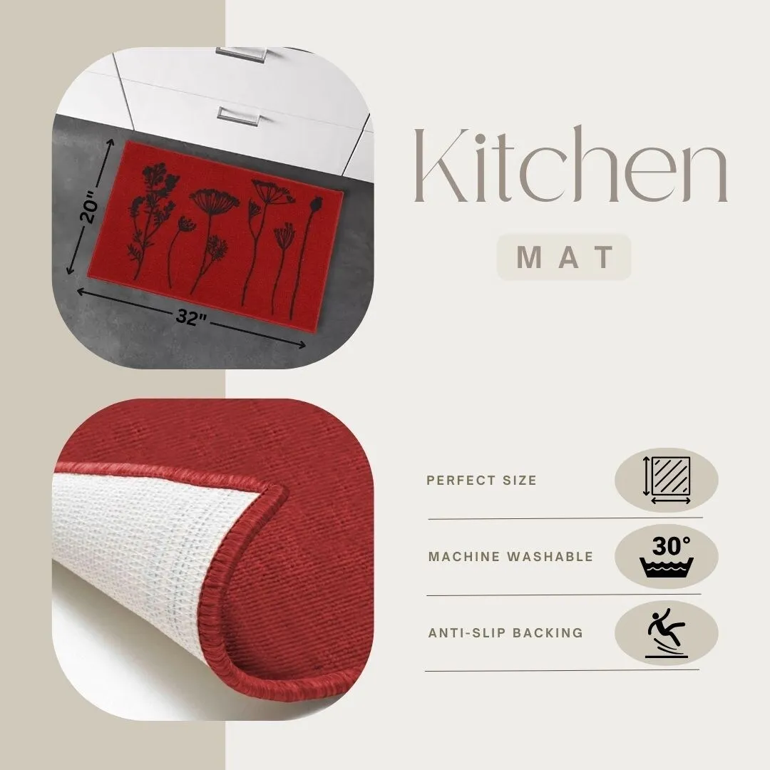 Wool Effect Wildflowers Kitchen Mat or Runner Rug