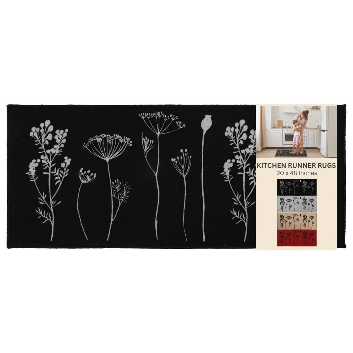Wool Effect Wildflowers Kitchen Mat or Runner Rug