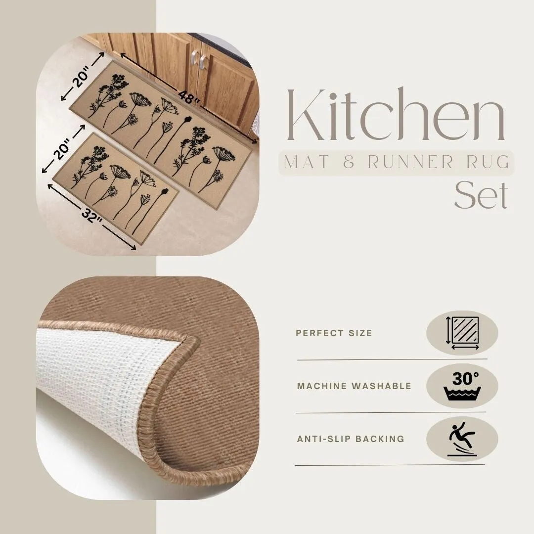 Wool Effect Wildflowers Kitchen Mat or Runner Rug