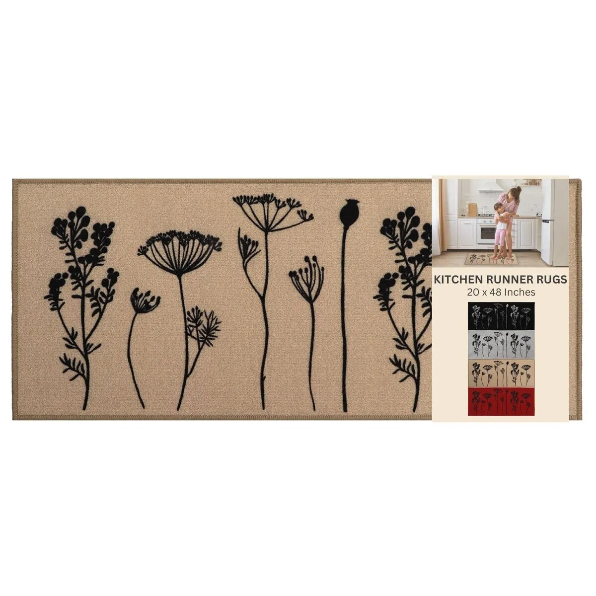 Wool Effect Wildflowers Kitchen Mat or Runner Rug