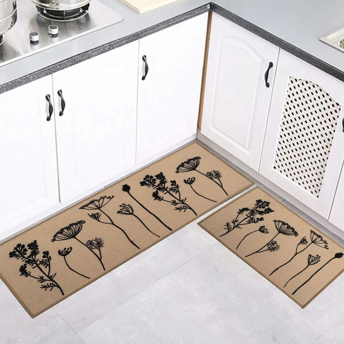Wool Effect Wildflowers Kitchen Mat or Runner Rug