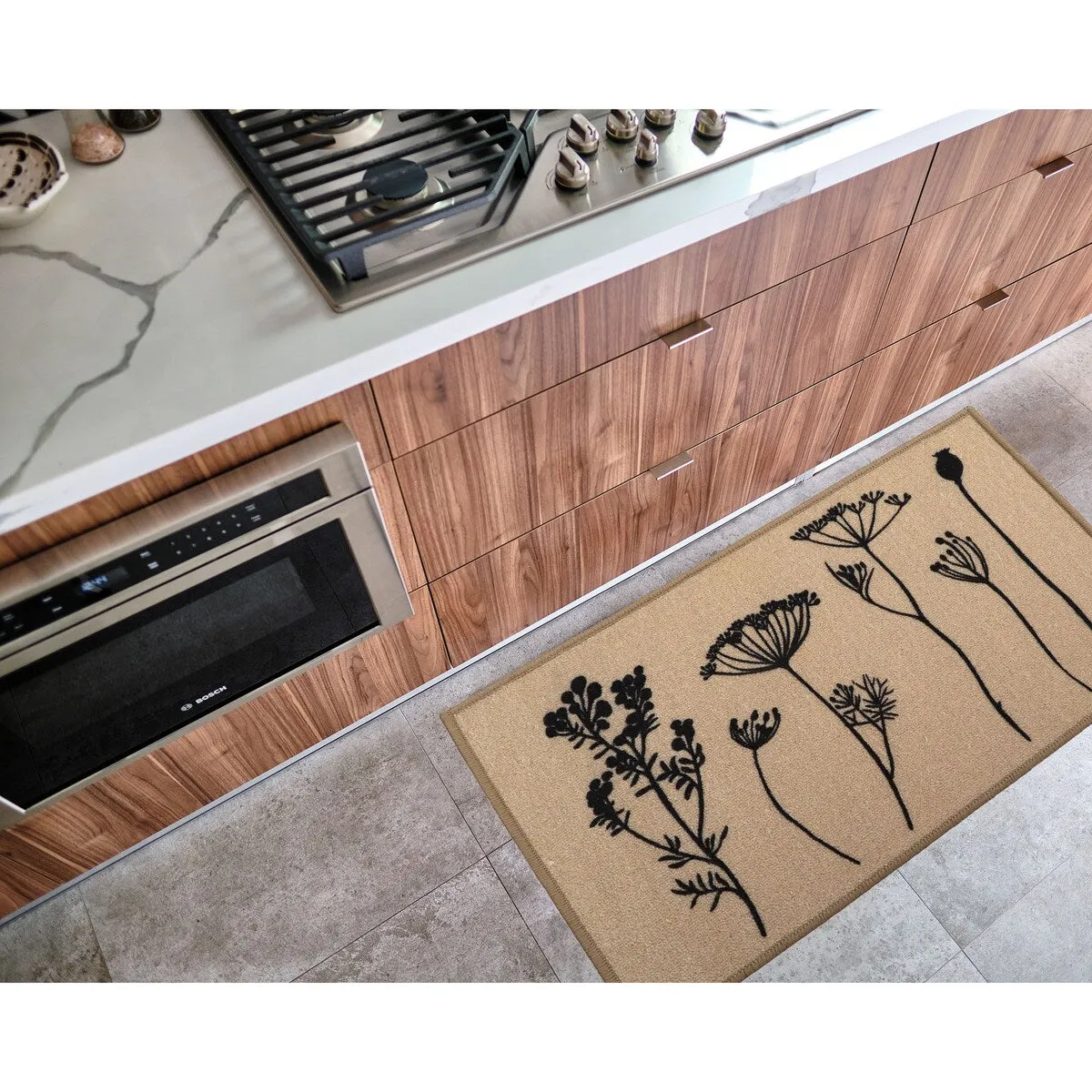 Wool Effect Wildflowers Kitchen Mat or Runner Rug