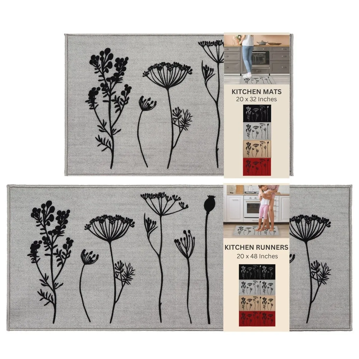 Wool Effect Wildflowers Kitchen Mat or Runner Rug