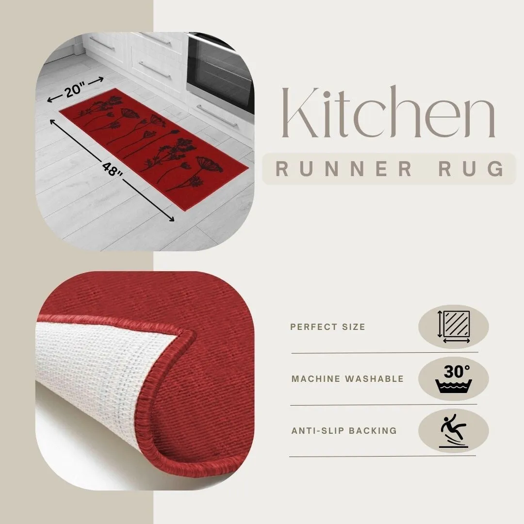 Wool Effect Wildflowers Kitchen Mat or Runner Rug