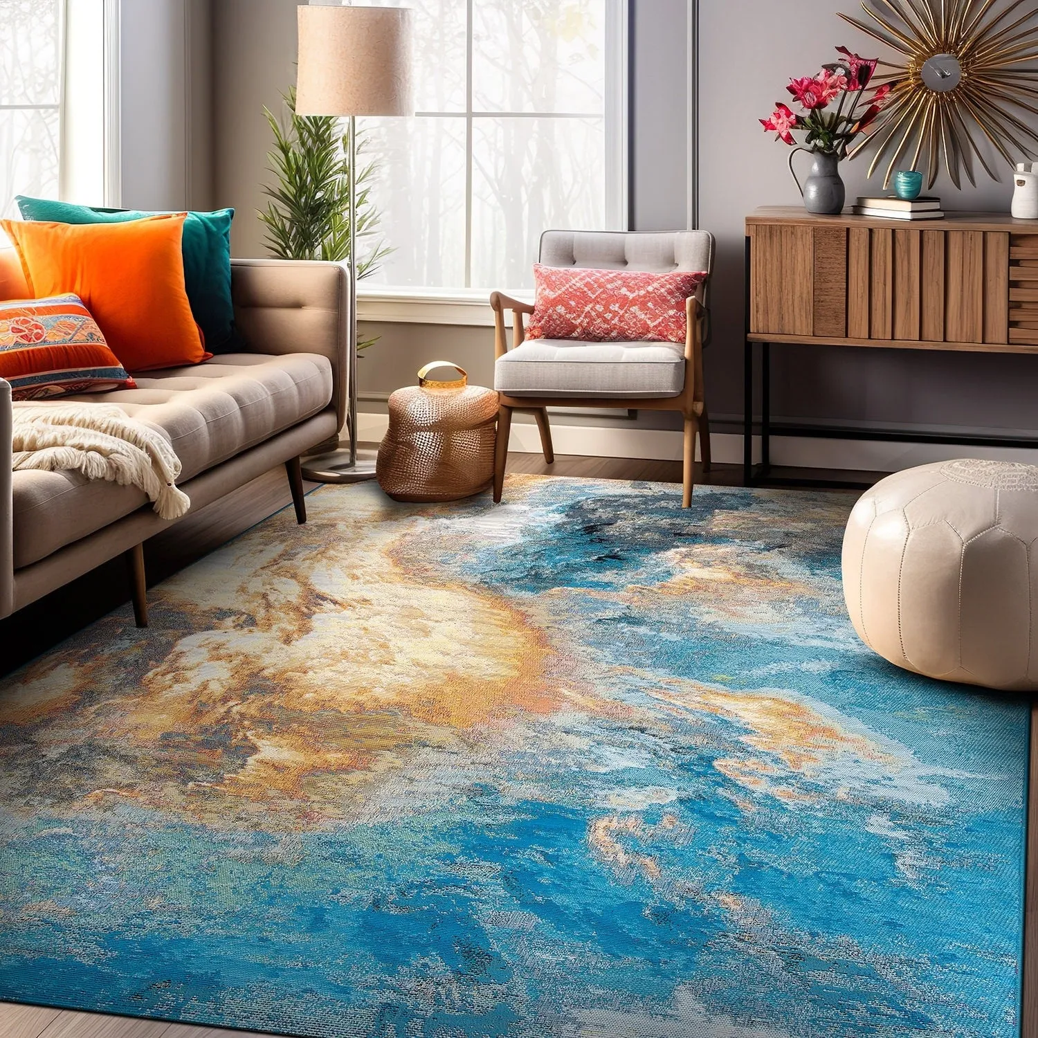 World Rug Gallery Contemporary Abstract Clouds Indoor/Outdoor Area Rug